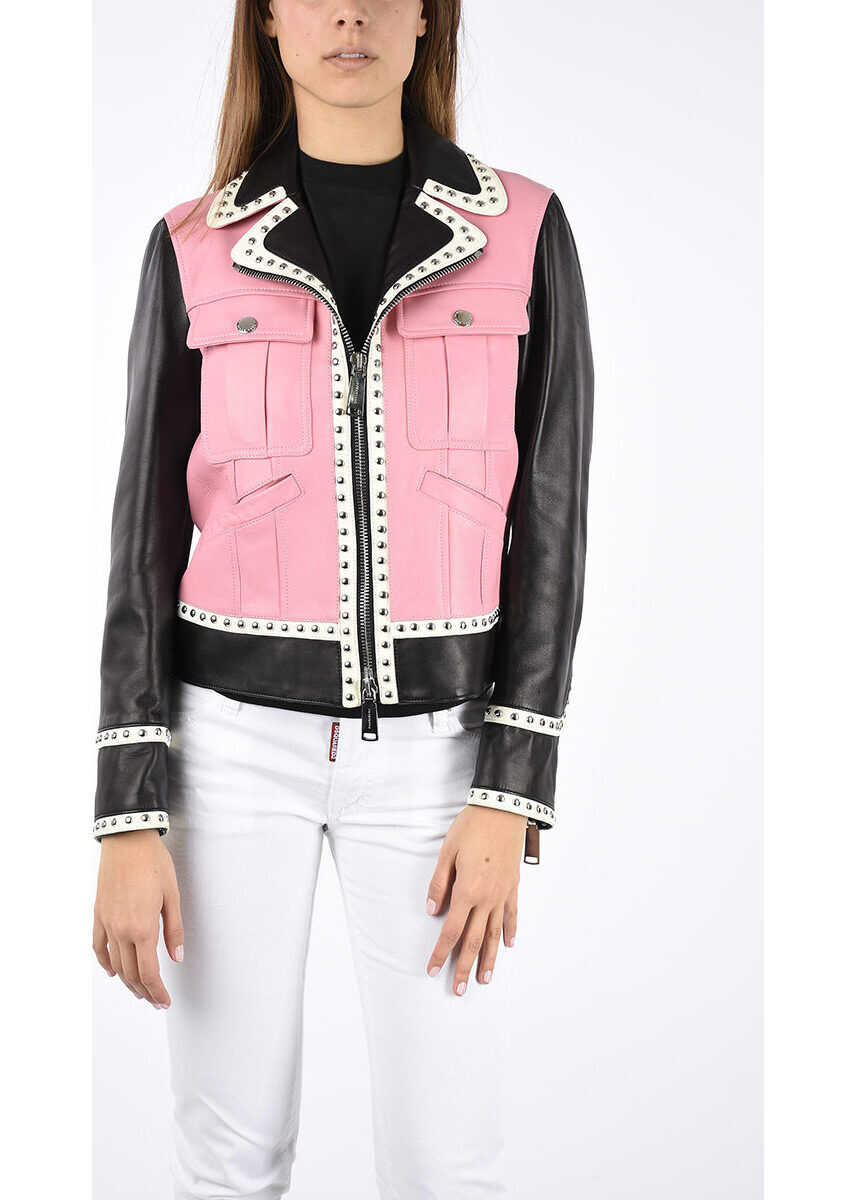 DSQUARED2 Leather Jacket with Studs WHITE