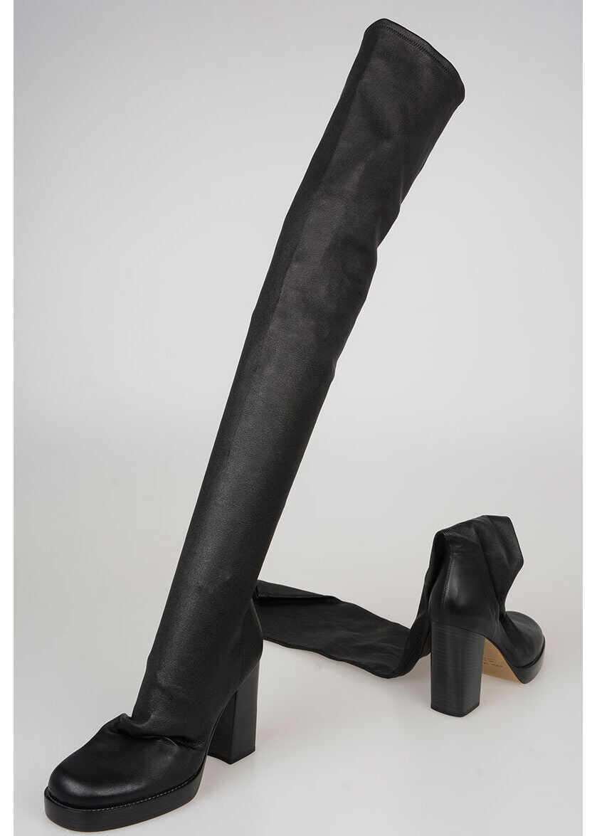 Rick Owens 10 cm Leather STOCKING CHUNKY Boots BLACK