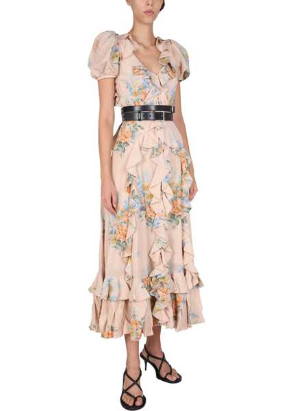 Rochii casual Alexander McQueen Floral Print Ruched Silk Dress BEIGE Femei (BM 6422666) 2