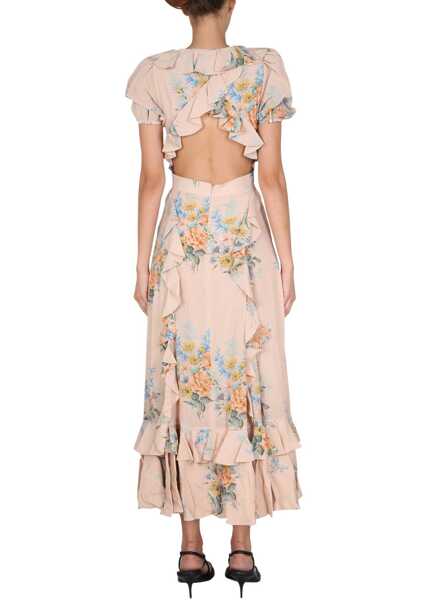 Rochii casual Alexander McQueen Floral Print Ruched Silk Dress BEIGE Femei (BM 6422666) 3