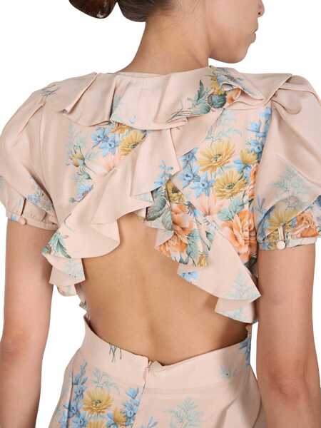 Rochii casual Alexander McQueen Floral Print Ruched Silk Dress BEIGE Femei (BM 6422666) 4