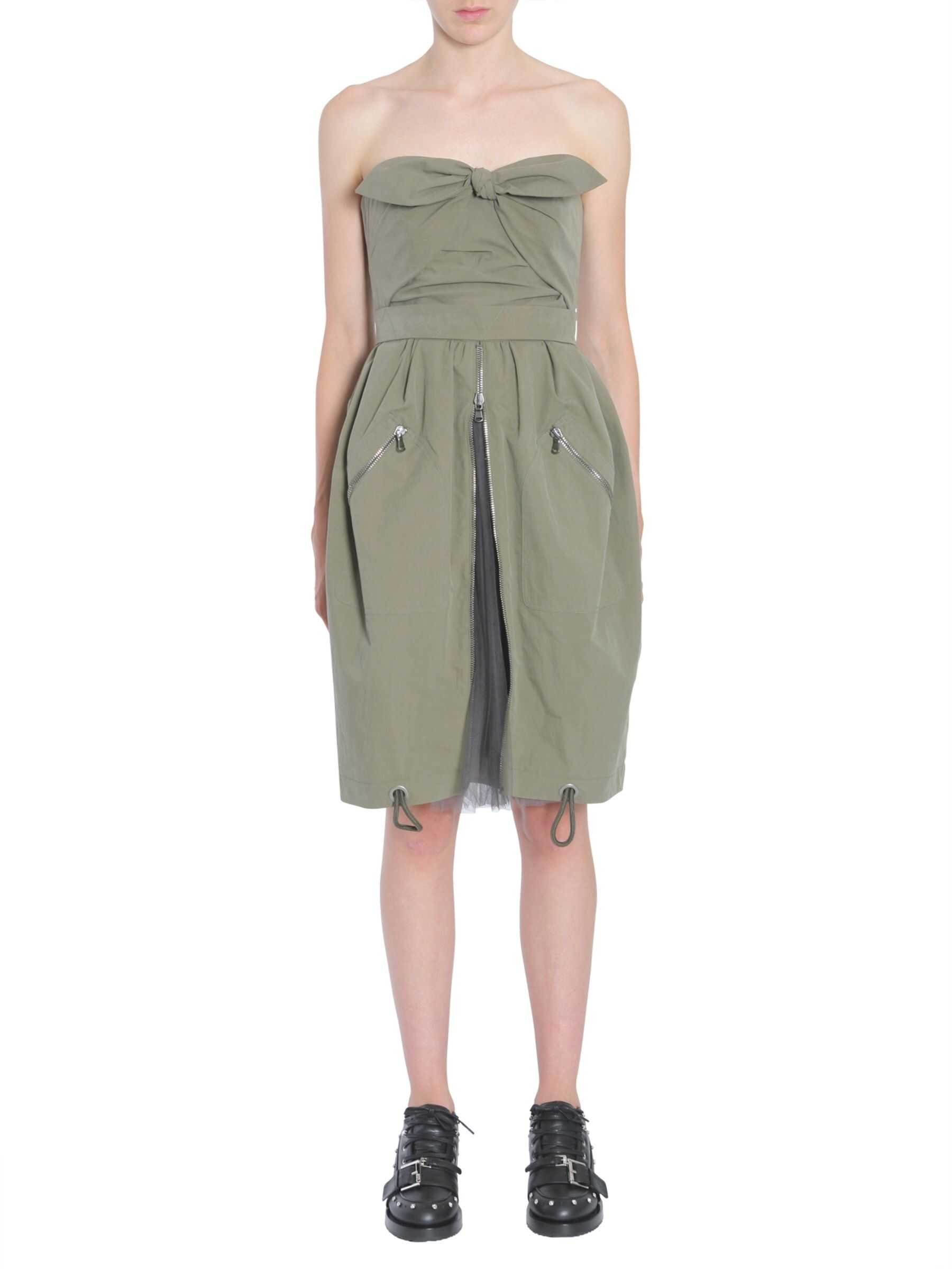 Moschino Tie Front Zip Dress MILITARY GREEN