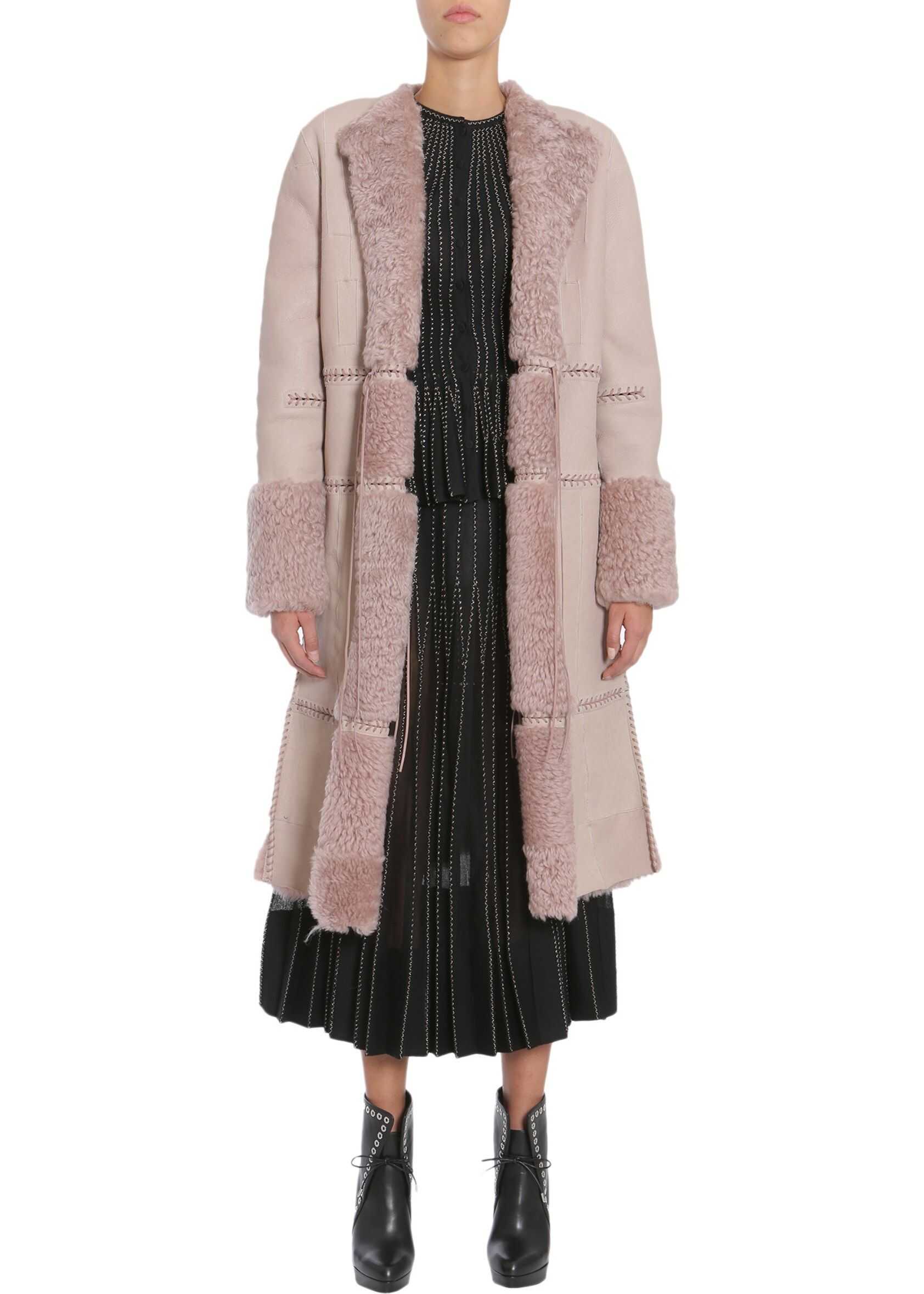 Alexander McQueen Long Shearling Coat PINK