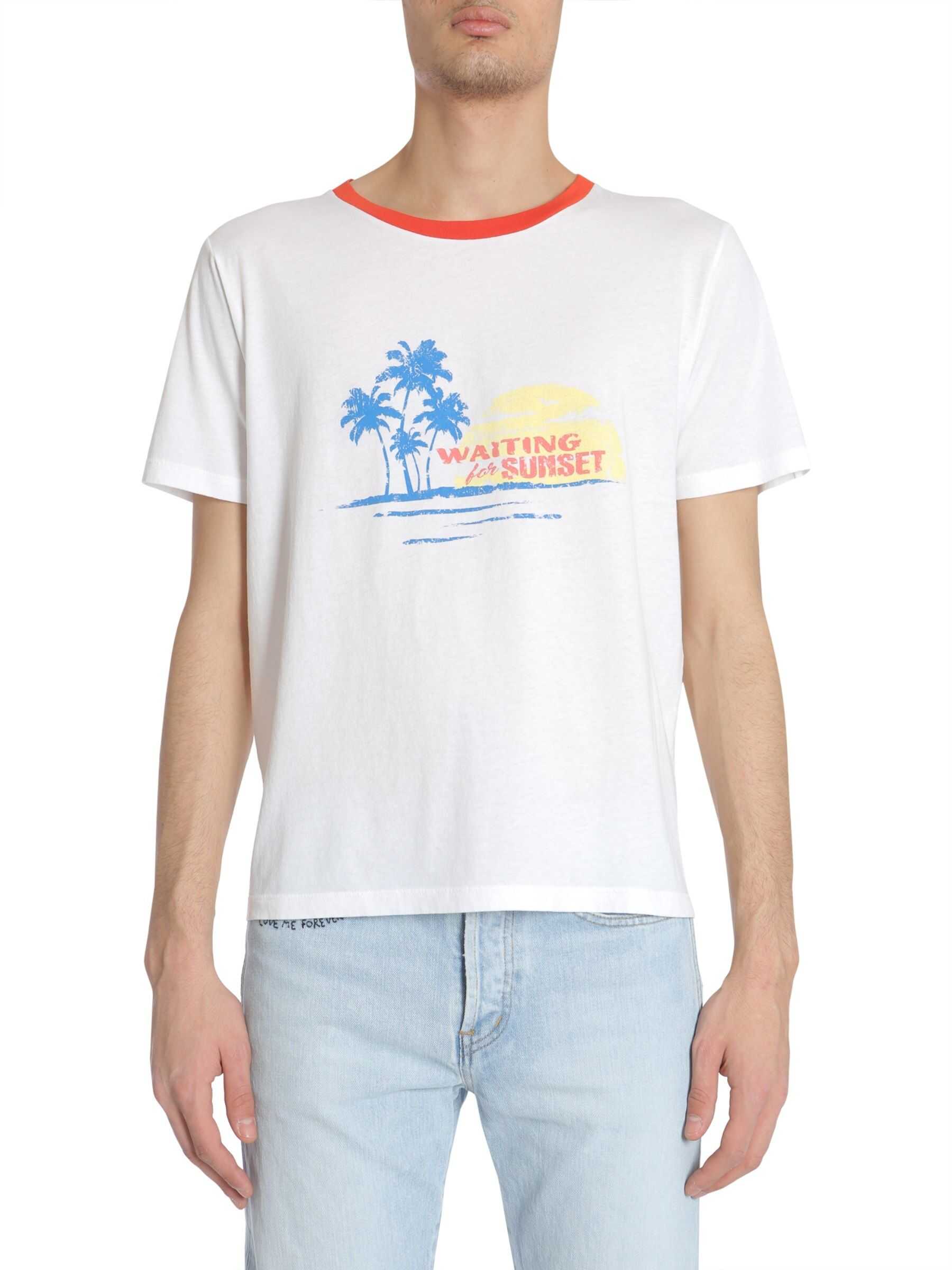 Saint Laurent Waiting For Sunset Print T-Shirt WHITE