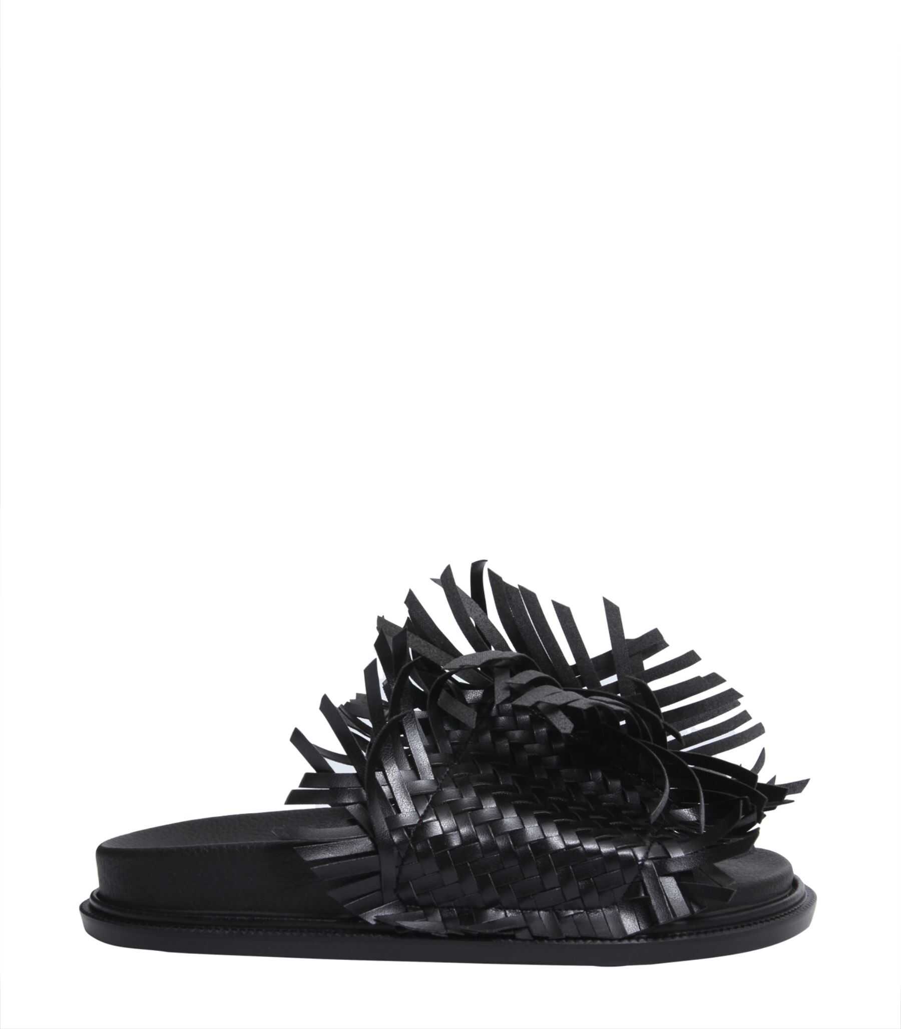 MM6 Maison Margiela Woven Leather Slide Sandals BLACK