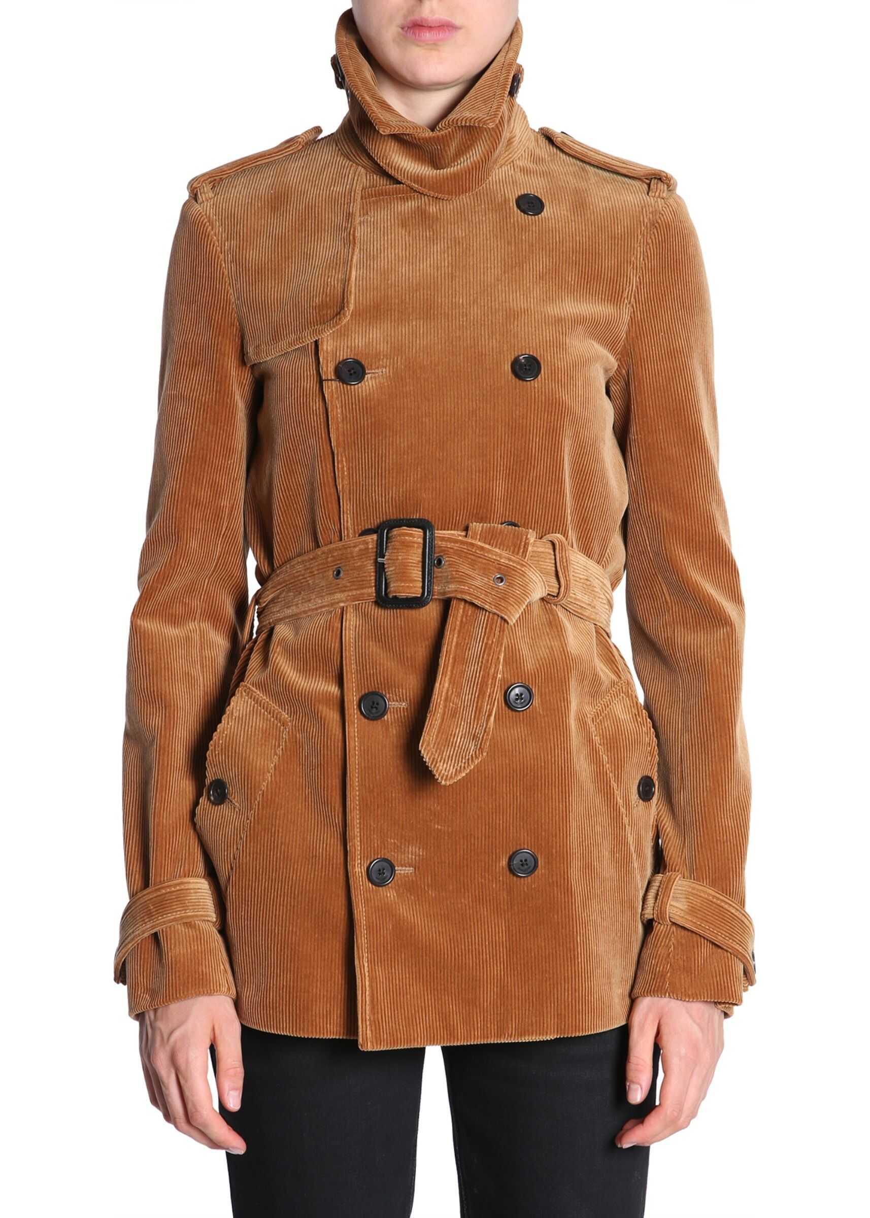Saint Laurent Ribbed Velvet Trench Coat BROWN