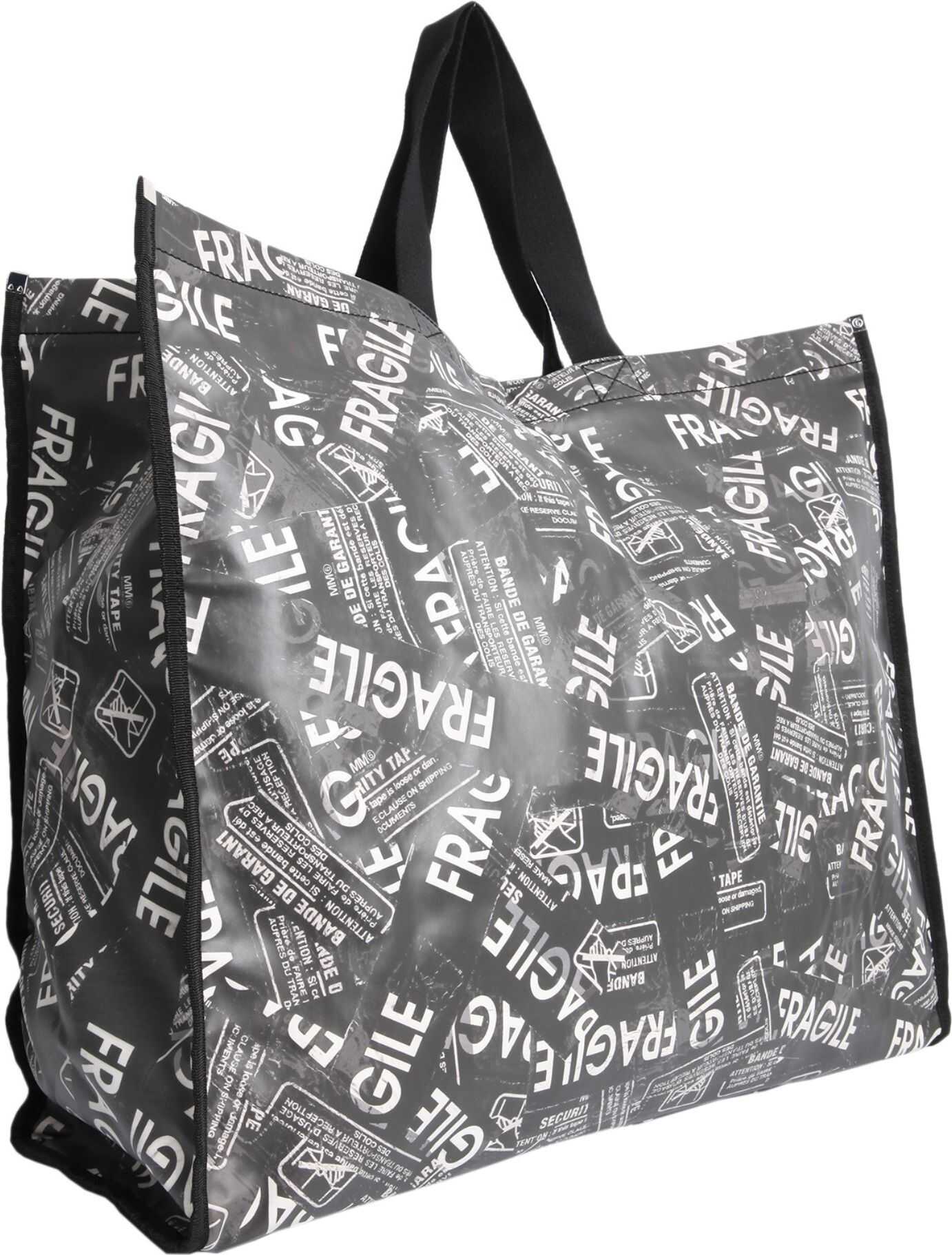 MM6 Maison Margiela Fragile Printed Large Shopping Bag GREY