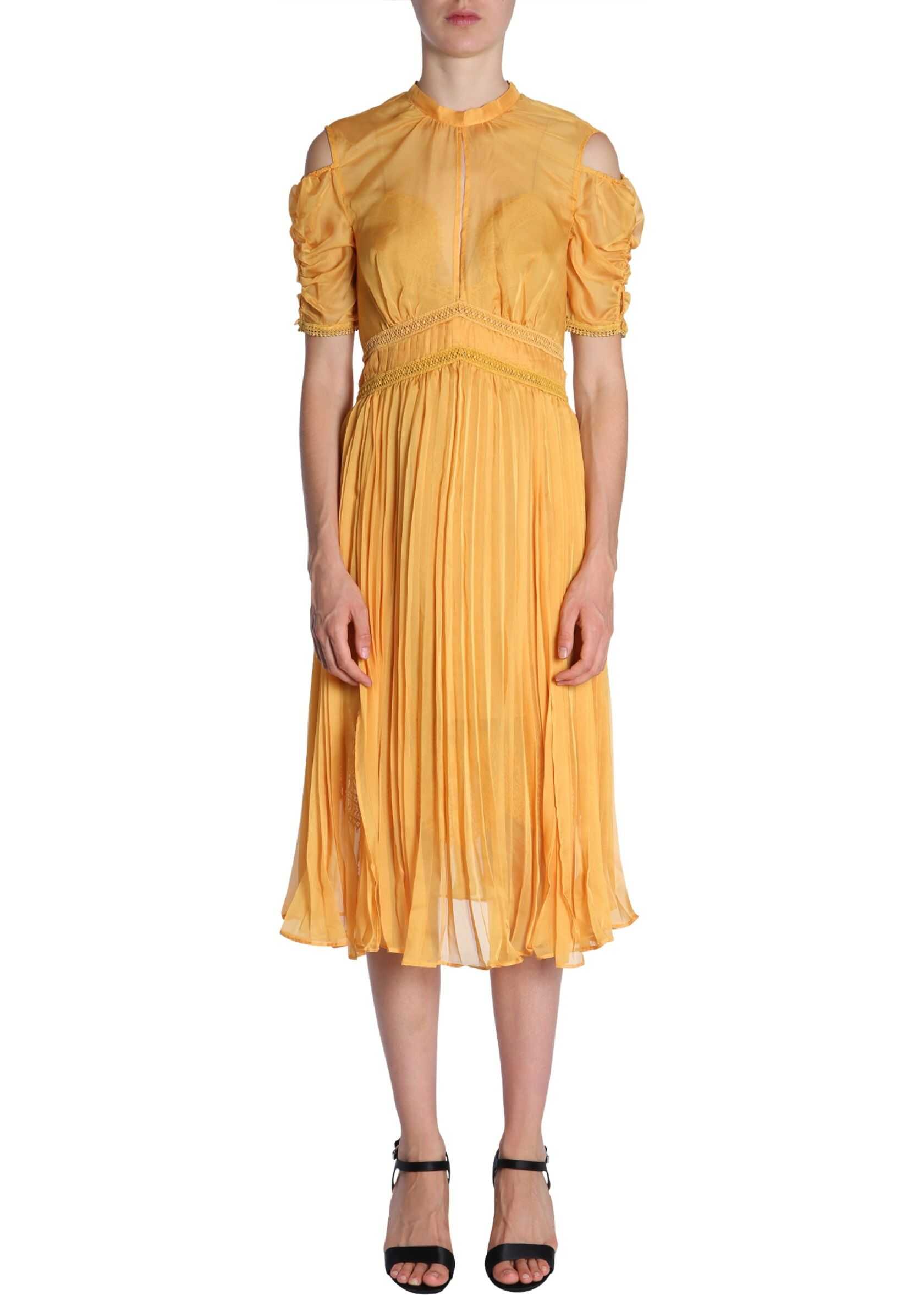 Self-Portrait Pleated Midi Dress YELLOW