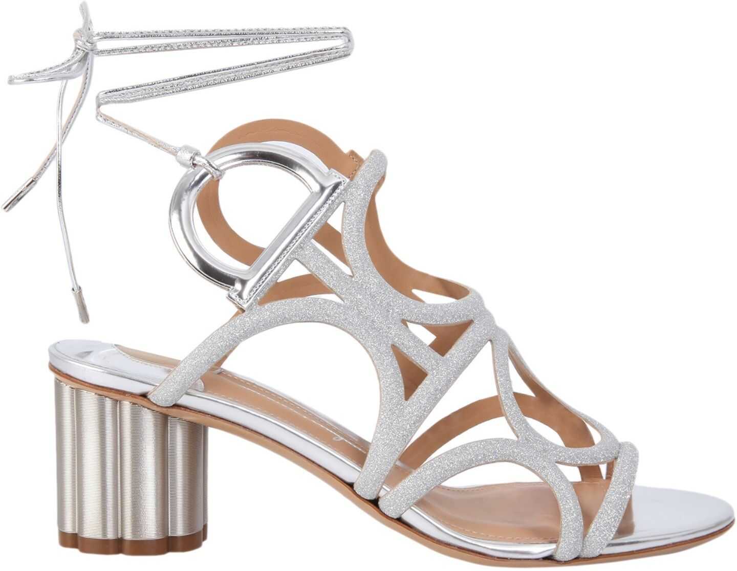 Salvatore Ferragamo Gancini Sandal With Flower Heel SILVER