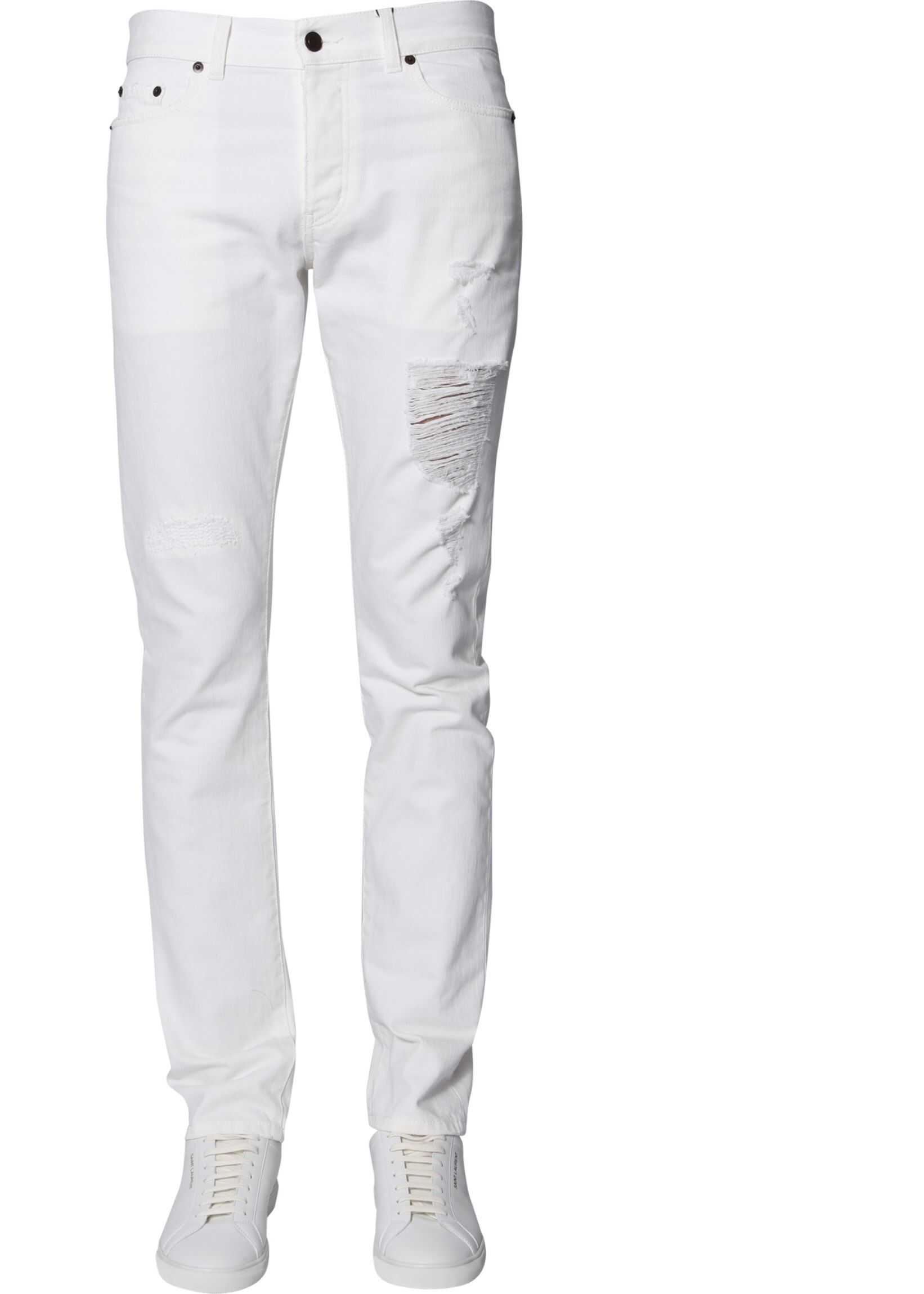 Blug Saint Laurent Low-Waist Slim Fit Jeans WHITE