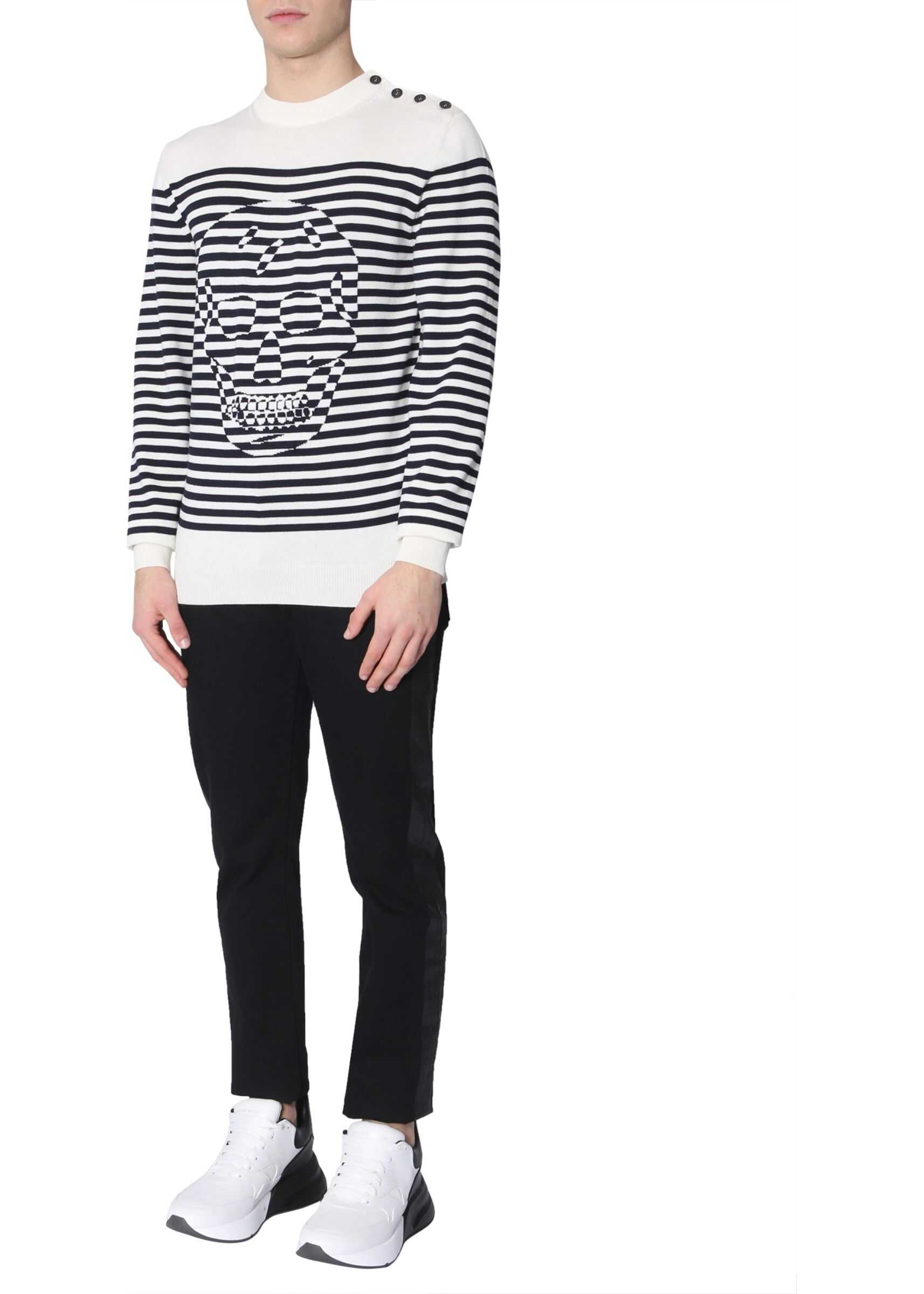 Alexander McQueen Striped Sweater With Skull Print WHITE