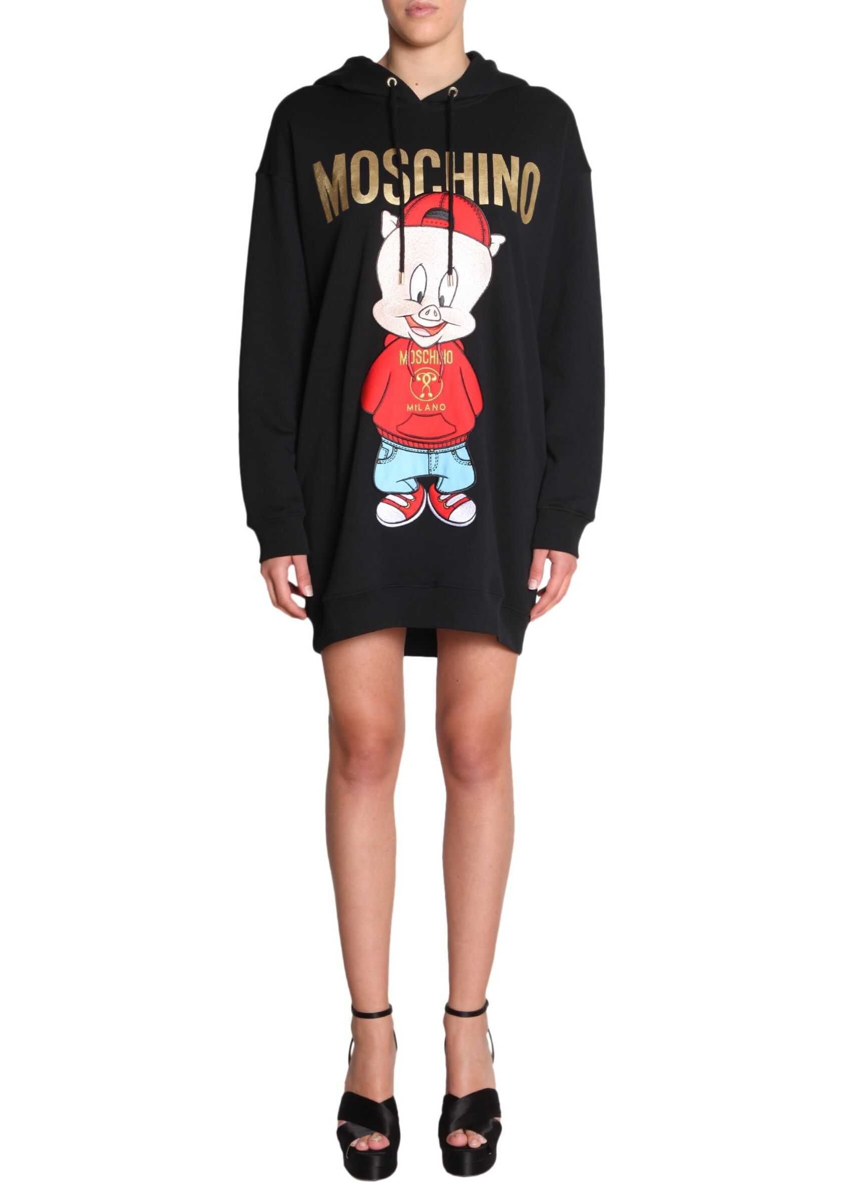 Moschino Cotton Fleece Dress With Hood BLACK