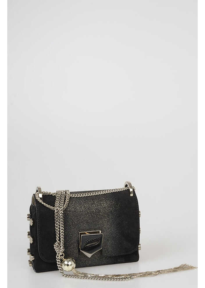 Jimmy Choo Glittery Suede LOCKETT Mini Bag BLACK