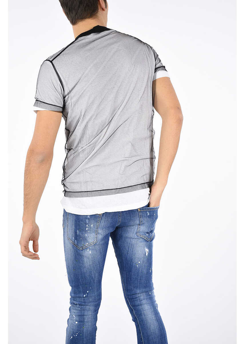 Tricouri DSQUARED2 Sheer Top With Tulle White Barbati (BM 6439991) 2