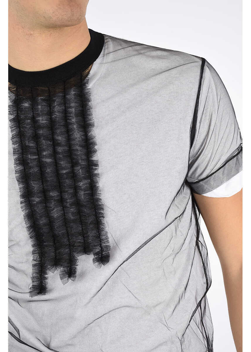 Tricouri DSQUARED2 Sheer Top With Tulle White Barbati (BM 6439991) 3