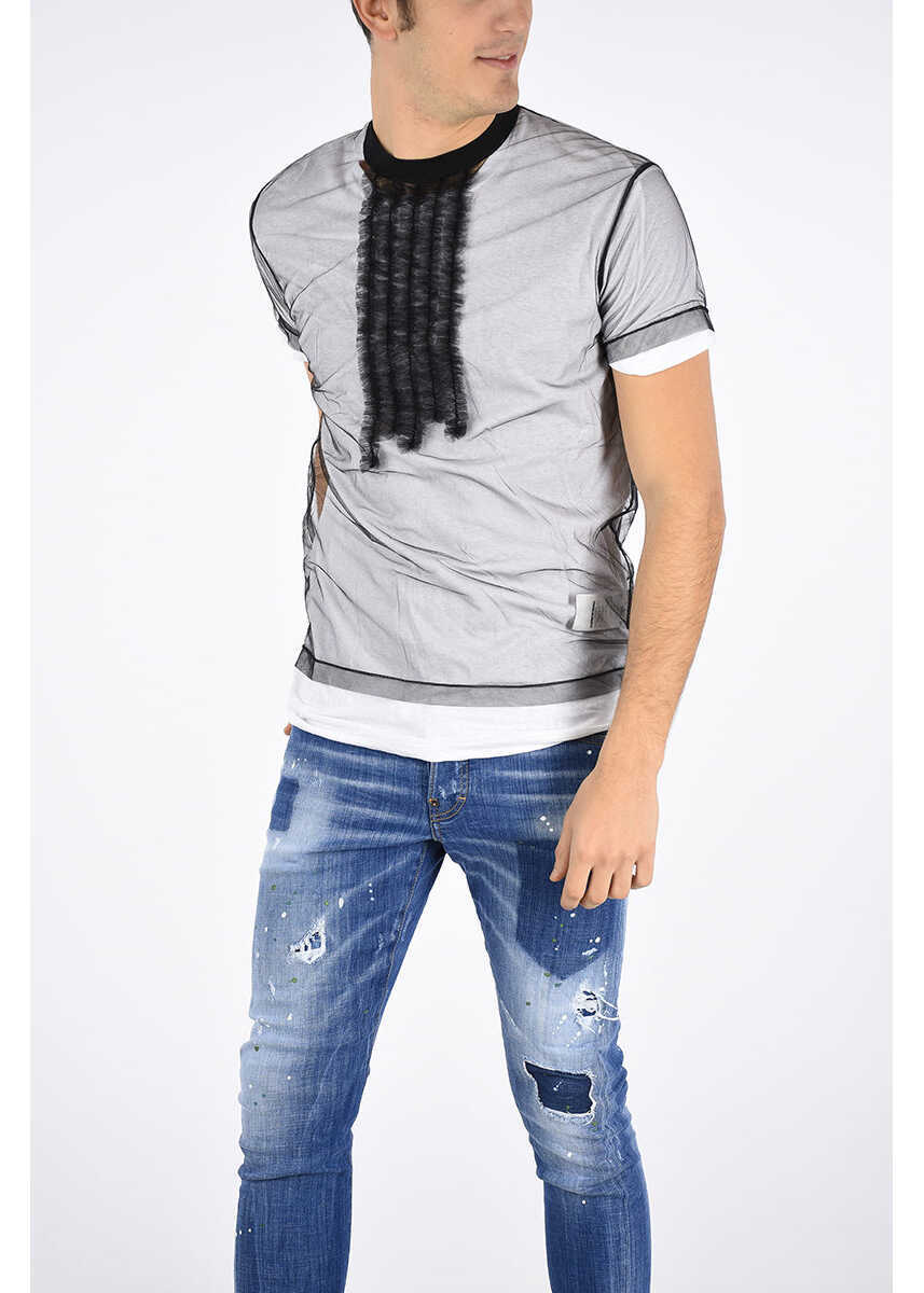 Tricouri DSQUARED2 Sheer Top With Tulle White Barbati (BM 6439991) 1