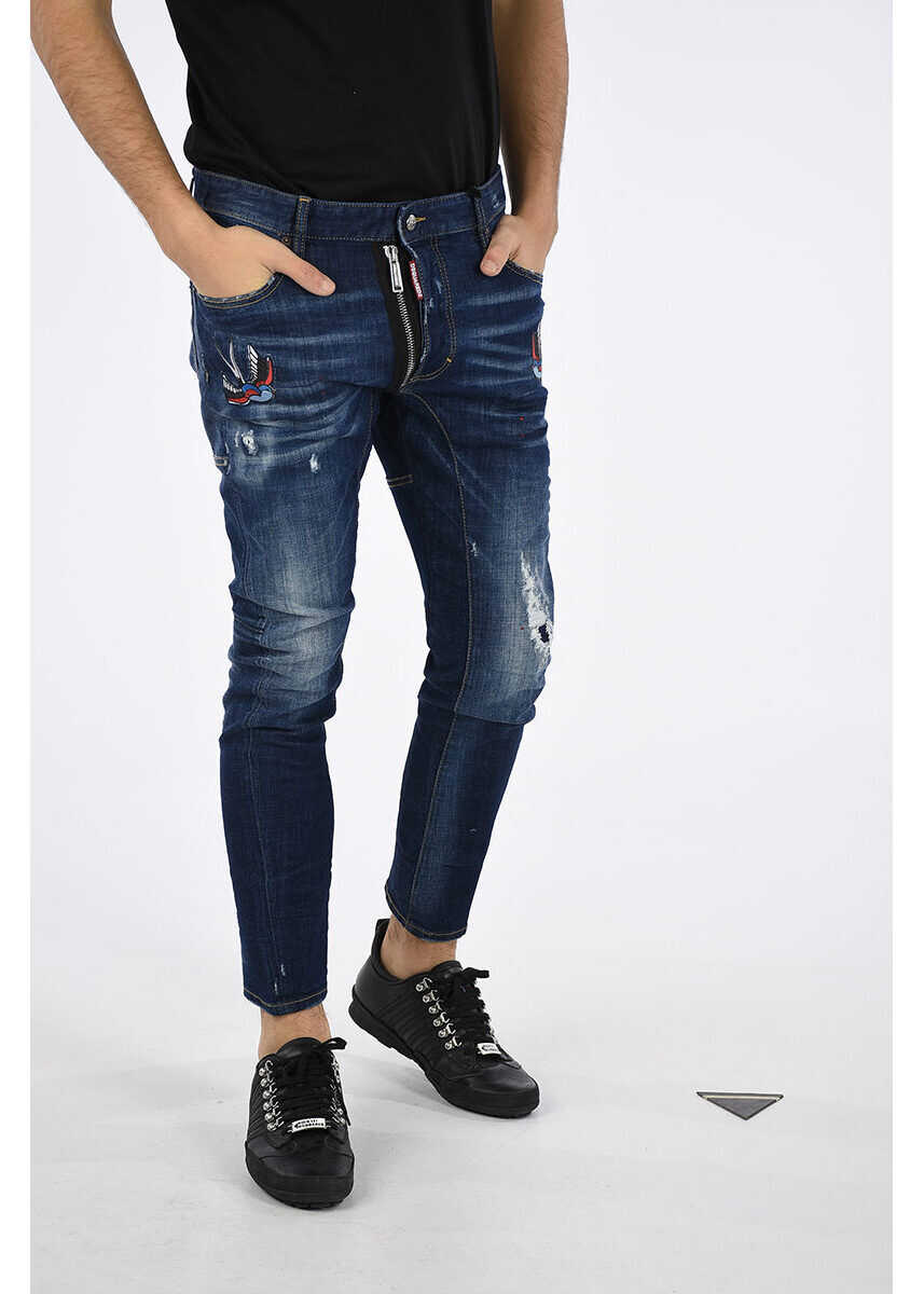 DSQUARED2 16cm Embroidered TIDY BIKER Jeans BLUE