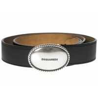 Curele Black Leather Belt With Oval Buckle Barbati