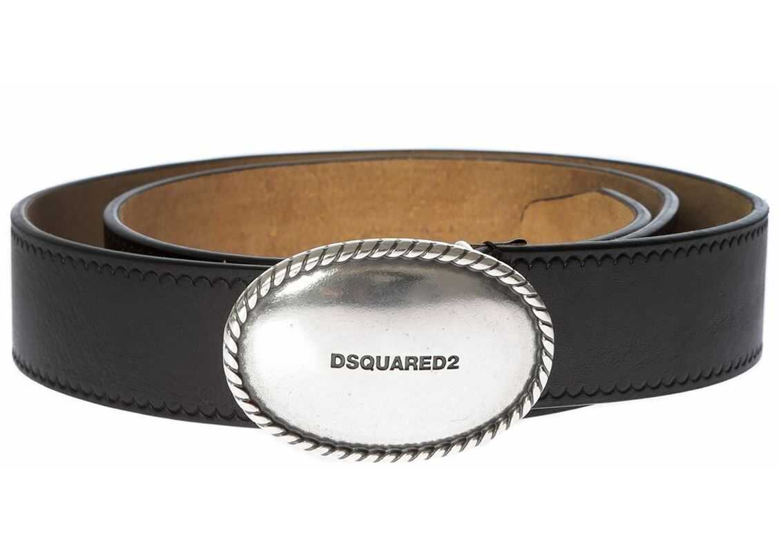 DSQUARED2 Black Leather Belt With Oval Buckle Black