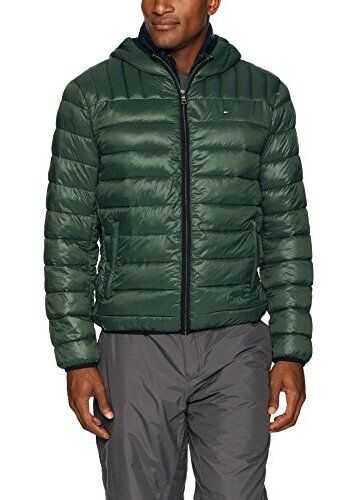 Tommy Hilfiger Men\'s Insulated Packable Jacket With Contrast Bib and Hood* Hunter Green/Midnight Bib