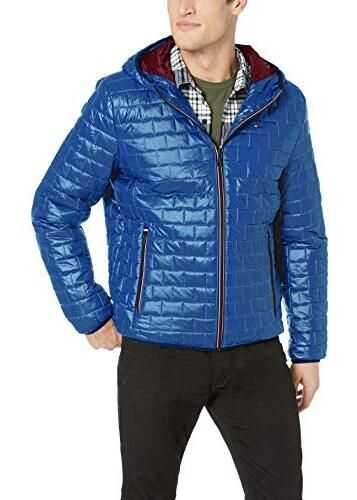 Tommy Hilfiger Men\'s Sweaterweight Ultra Loft Hooded Packable Puffer Jacket* New Royal