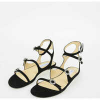 Sandale fara toc Suede Leather Sandal with Strass Femei