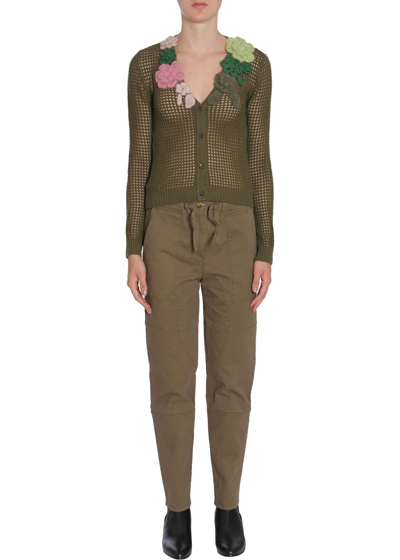 LOVE Moschino Flower Appliqués Cardigan MILITARY GREEN