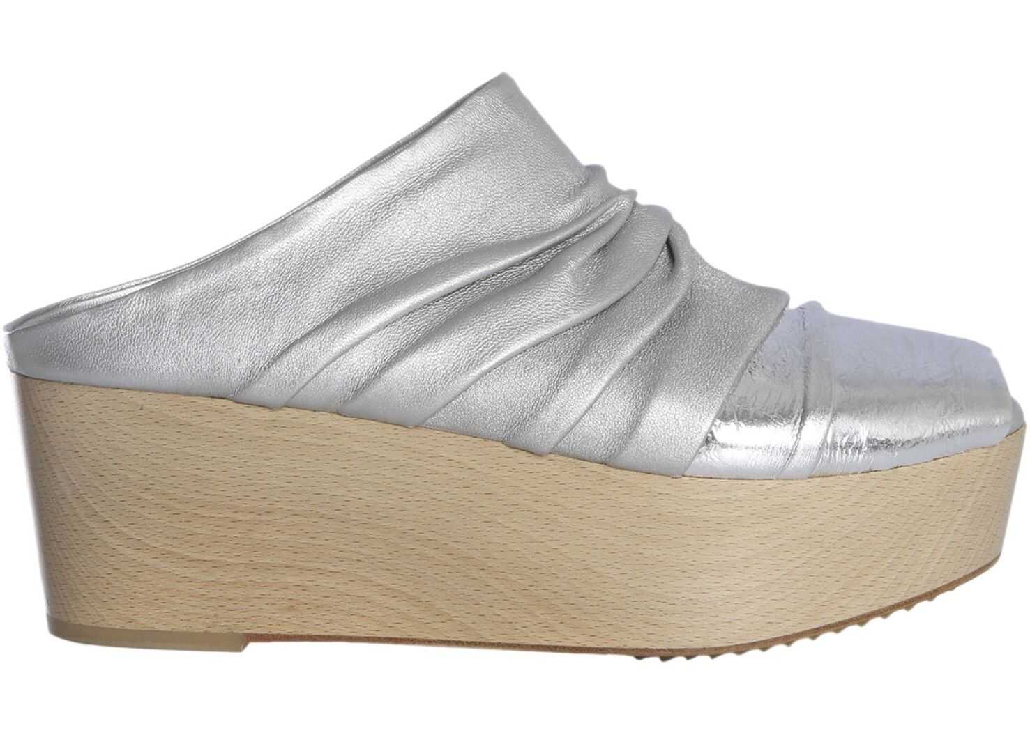 Rick Owens Draped Leather Mules SILVER
