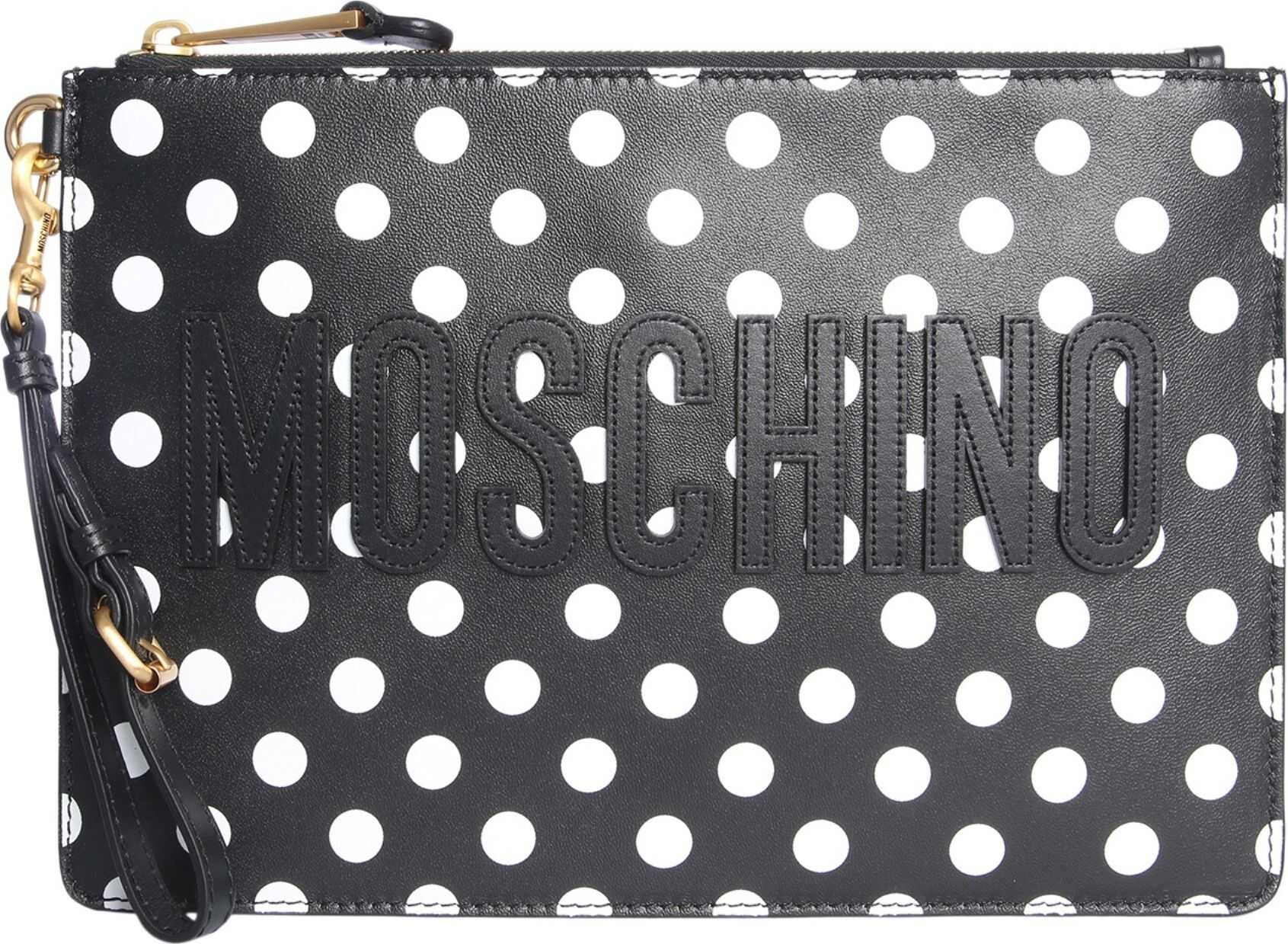 Moschino Polka Dot Nappa Clutch BLACK