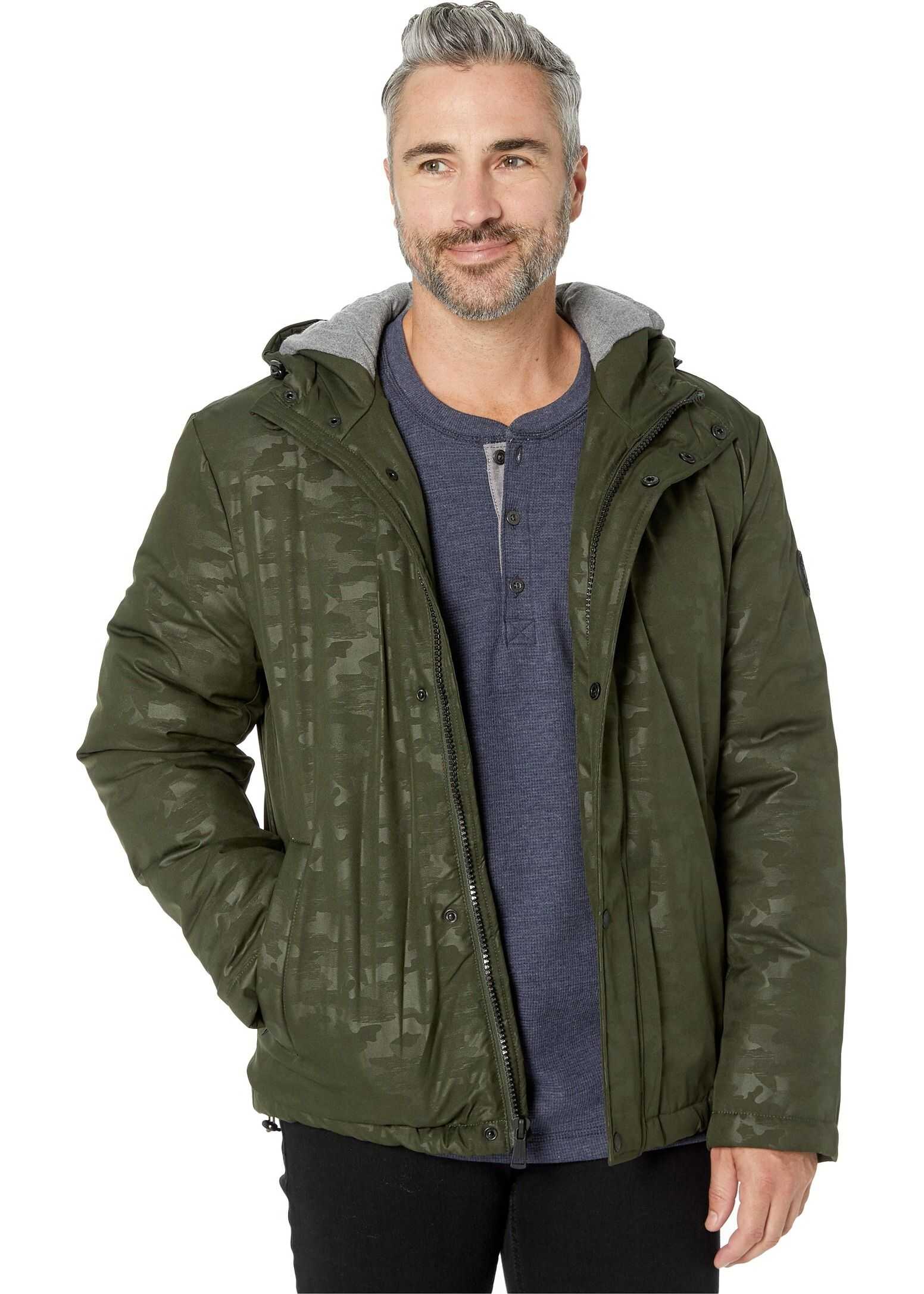 Cole Haan Oxford Rain Zip Front Jacket Olive Camo