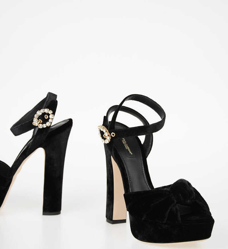 Dolce & Gabbana 14cm Velvet BIANCA Sandals BLACK