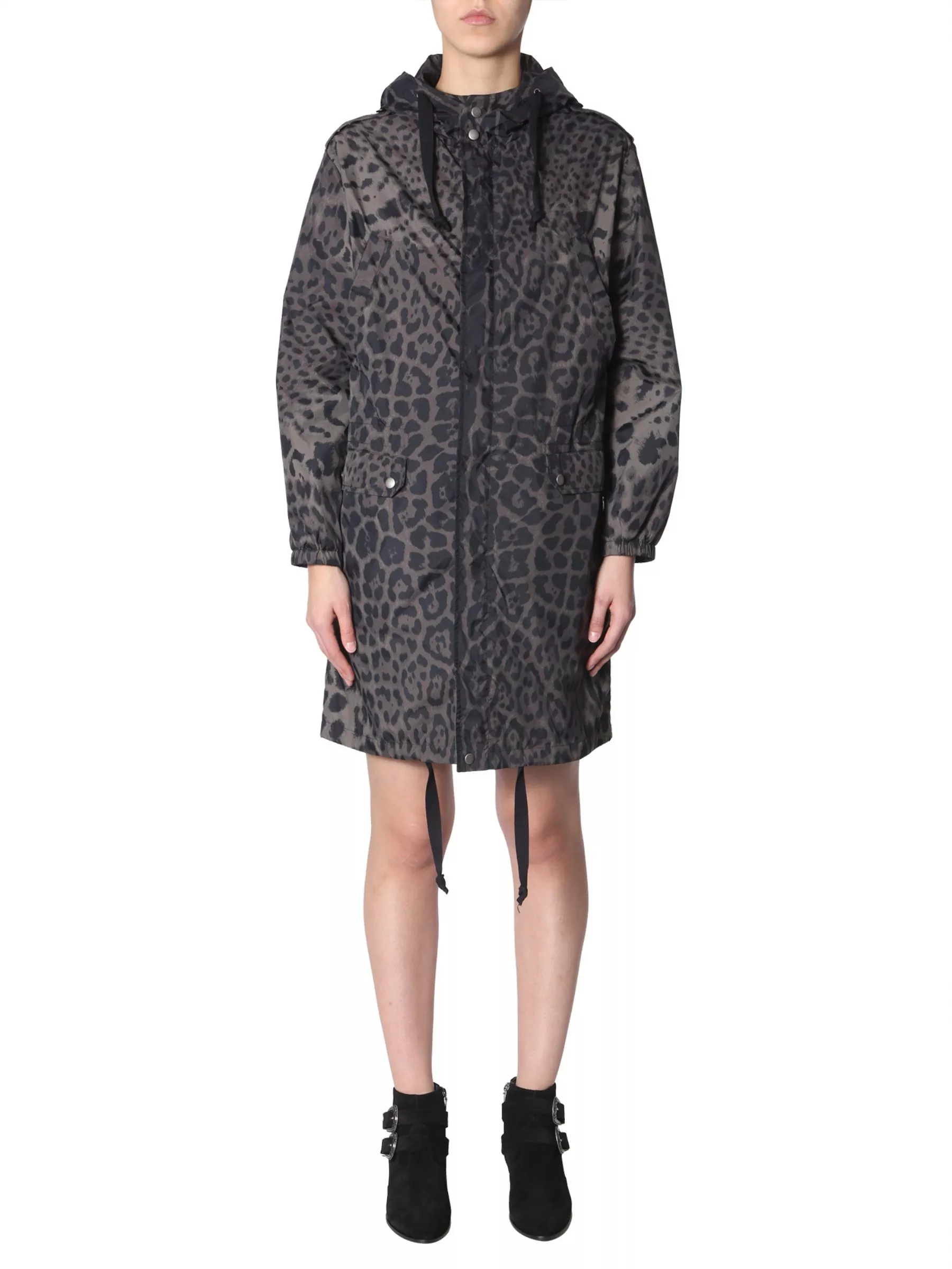 Saint Laurent Light Parka With Animalier Print BLACK
