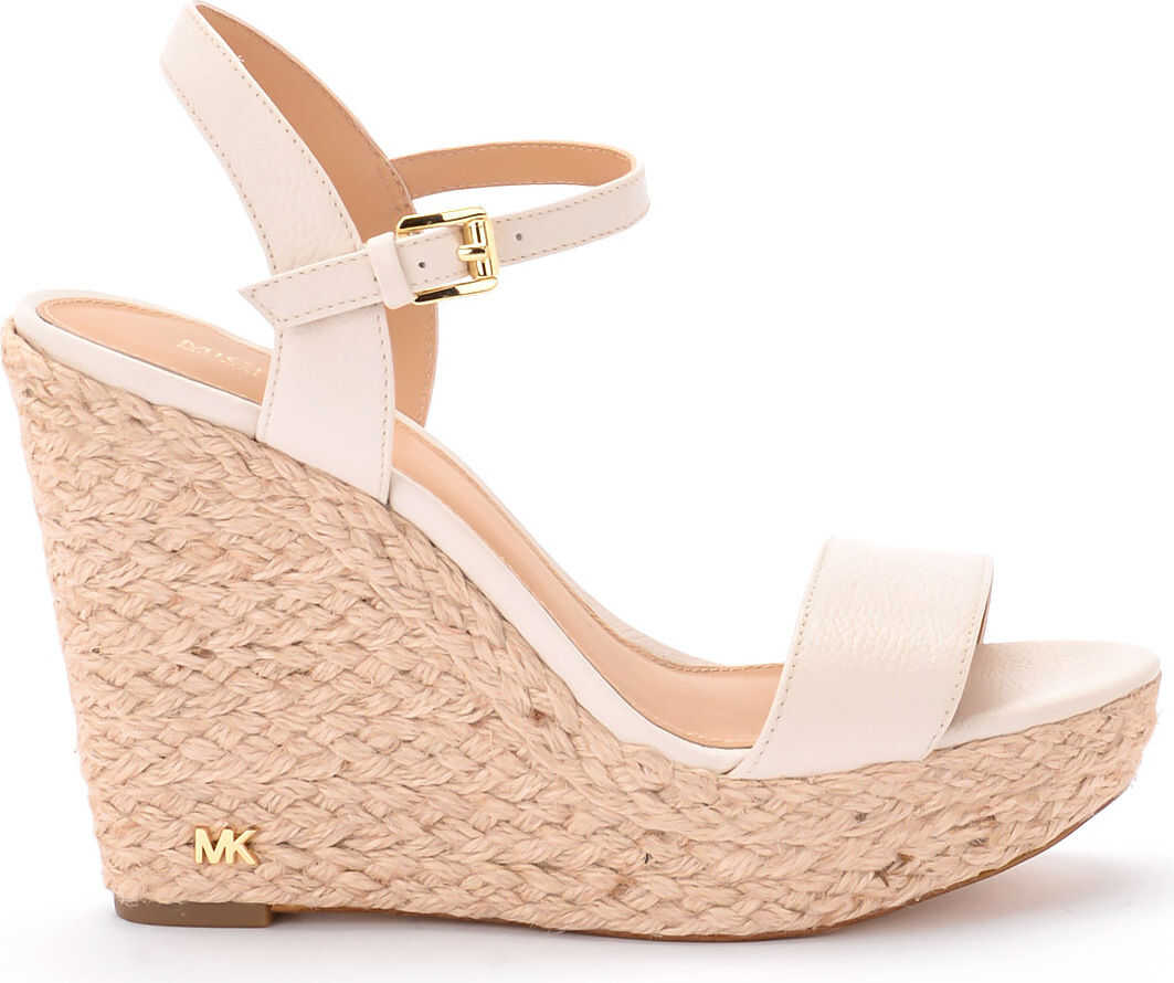 Michael Kors Jill Ivory Leather Wedge Sandal Beige