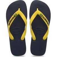 Slapi Brasil Logo Unisex Flip Flops In Navy Yellow Barbati
