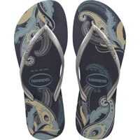 Slapi Slim Organic Flip Flops In Navy Silver Femei