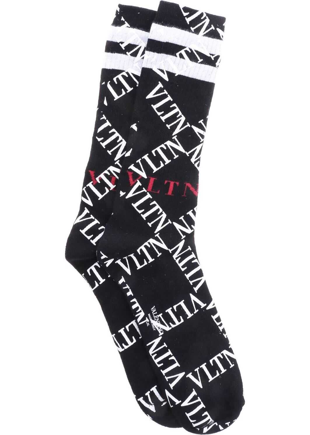 Valentino Garavani Black Ribbed Vltn Socks Black