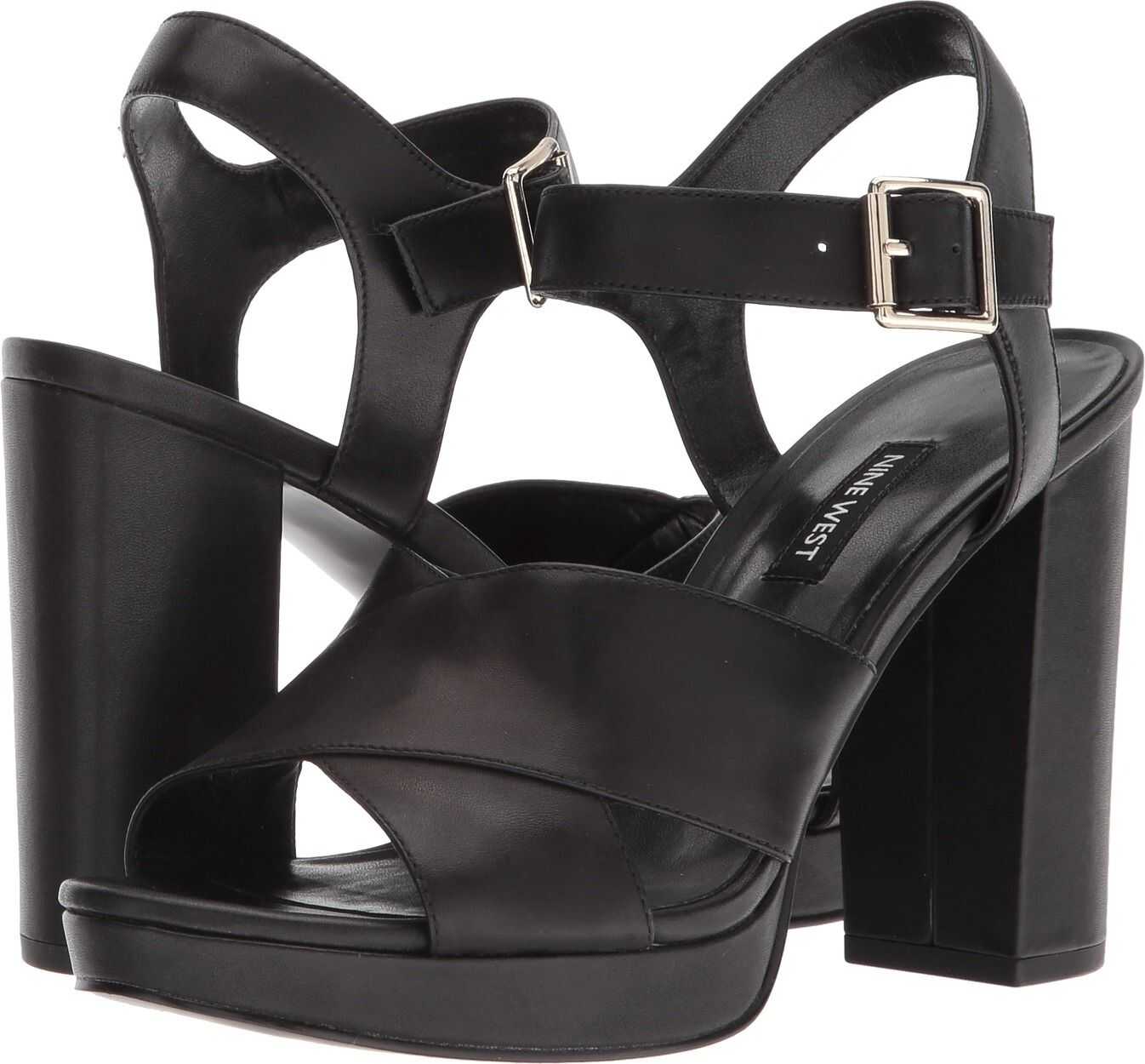 Sandala Nine West Jimar Platform Block Heel Sandal Black Leather