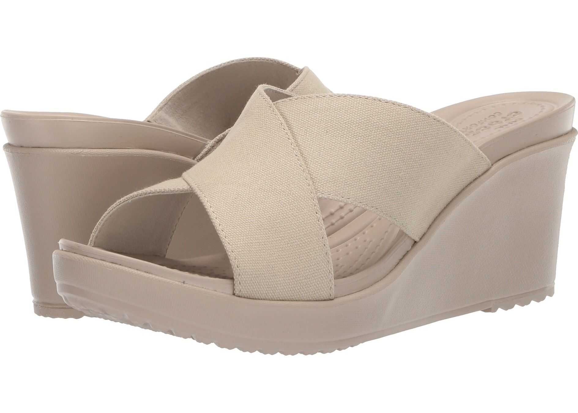 Sandala Crocs Leigh II Cross Strap Wedge Oyster/Cobblestone