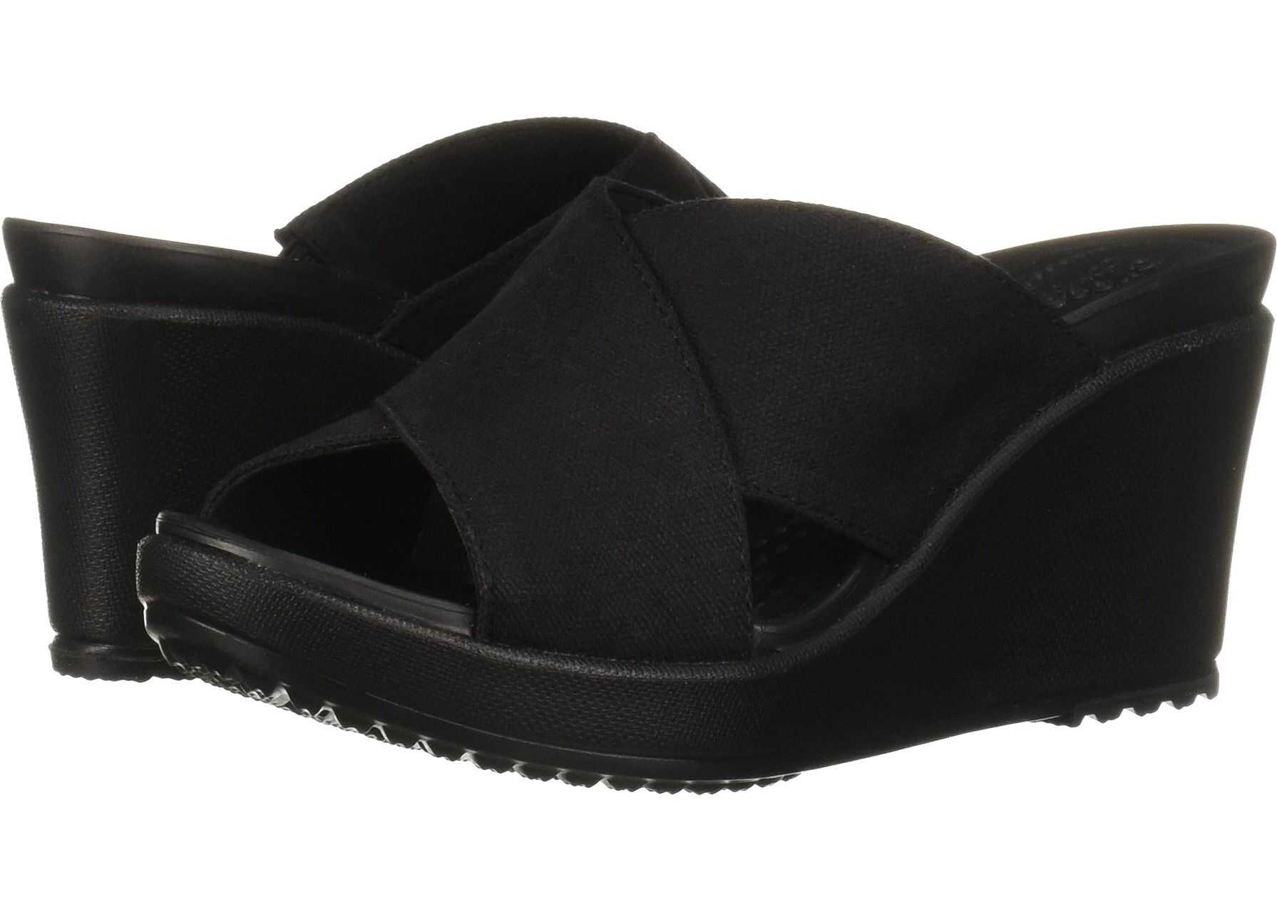 Sandala Crocs Leigh II Cross Strap Wedge Black/Black
