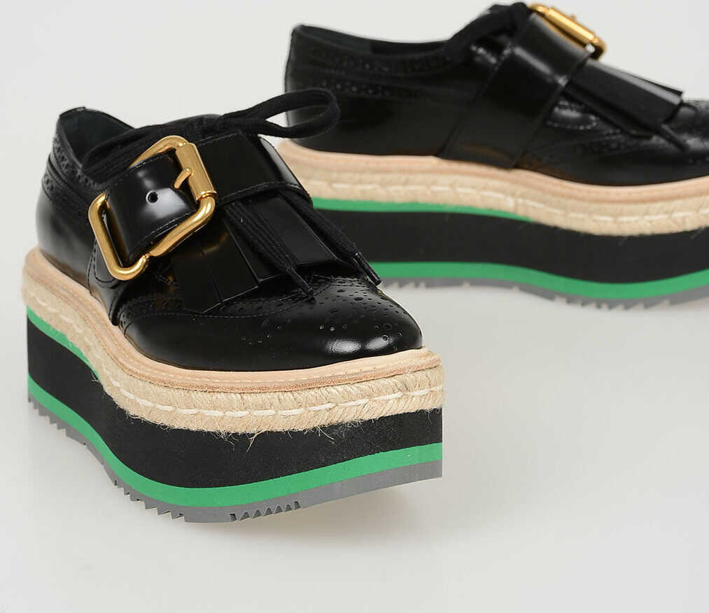 Prada Leather Derby Shoes with Platform 6 cm BLACK