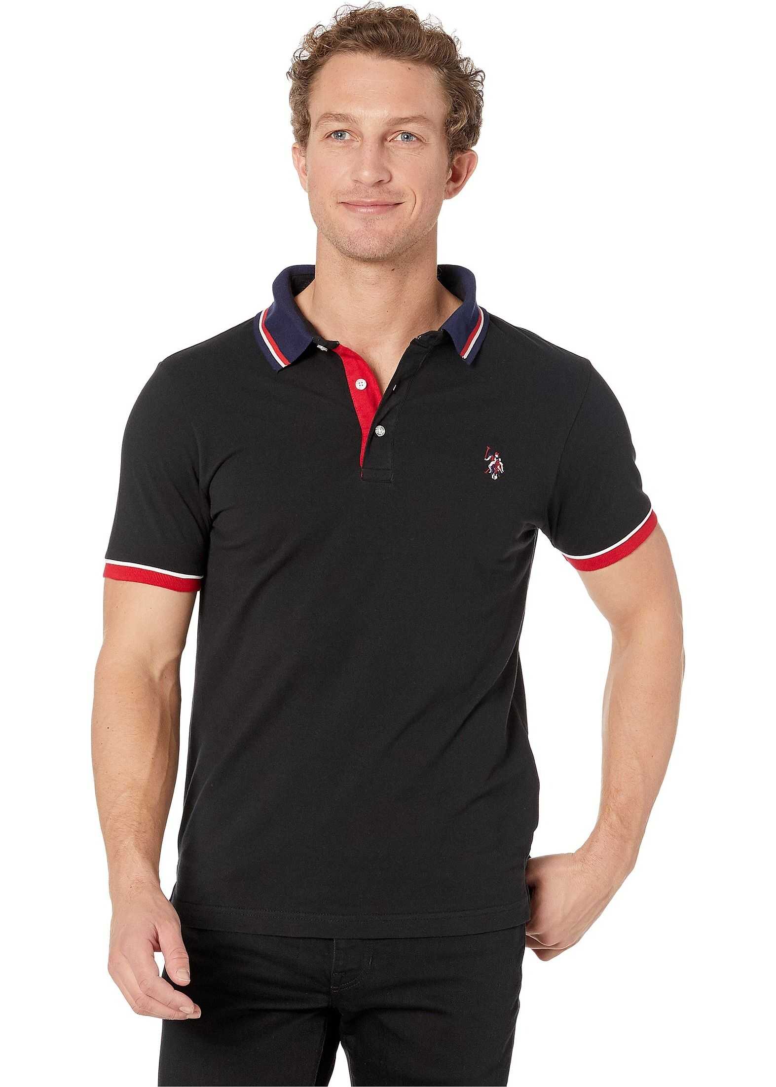 U.S. POLO ASSN. Slim Fit Contrast Pique Polo Black