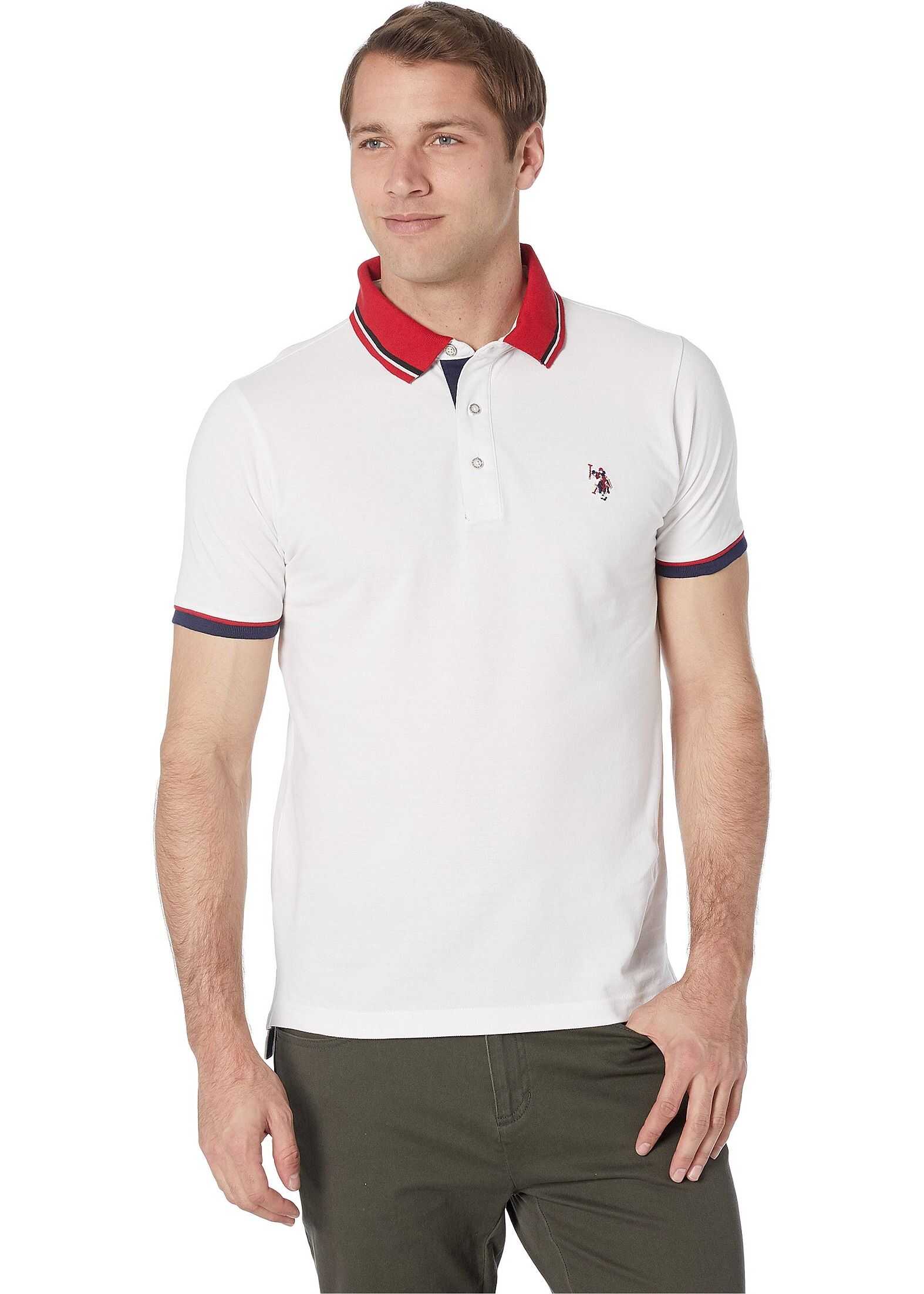 U.S. POLO ASSN. Slim Fit Contrast Pique Polo White