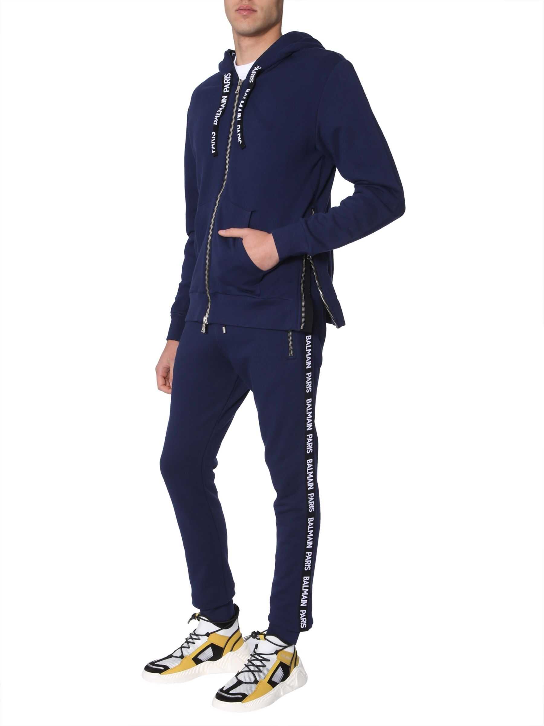 Bluza Balmain Hooded Zip-Up Sweatshirt BLUE