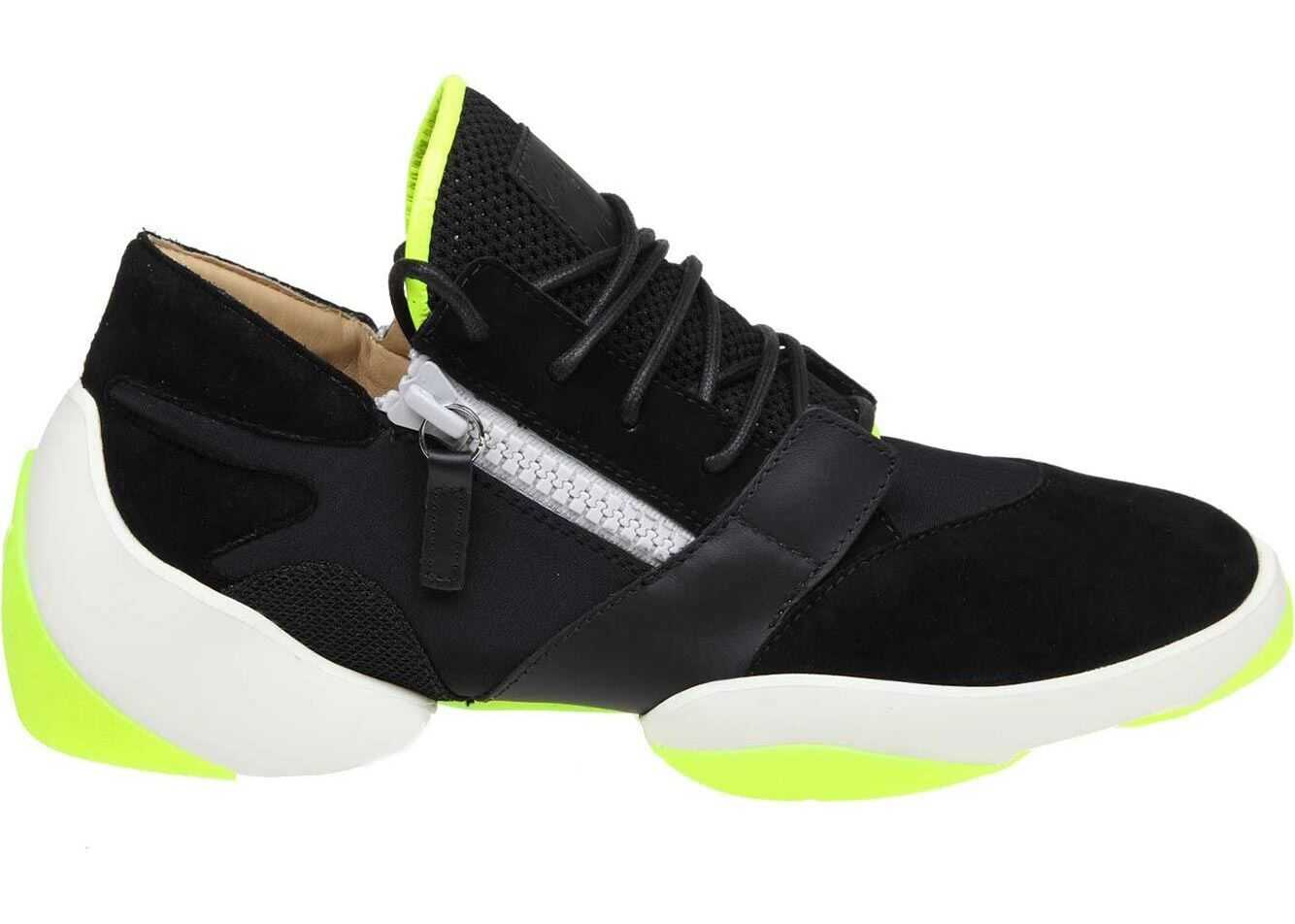 Giuseppe Zanotti Suede Jump Black And Neon Yellow Sneakers Black