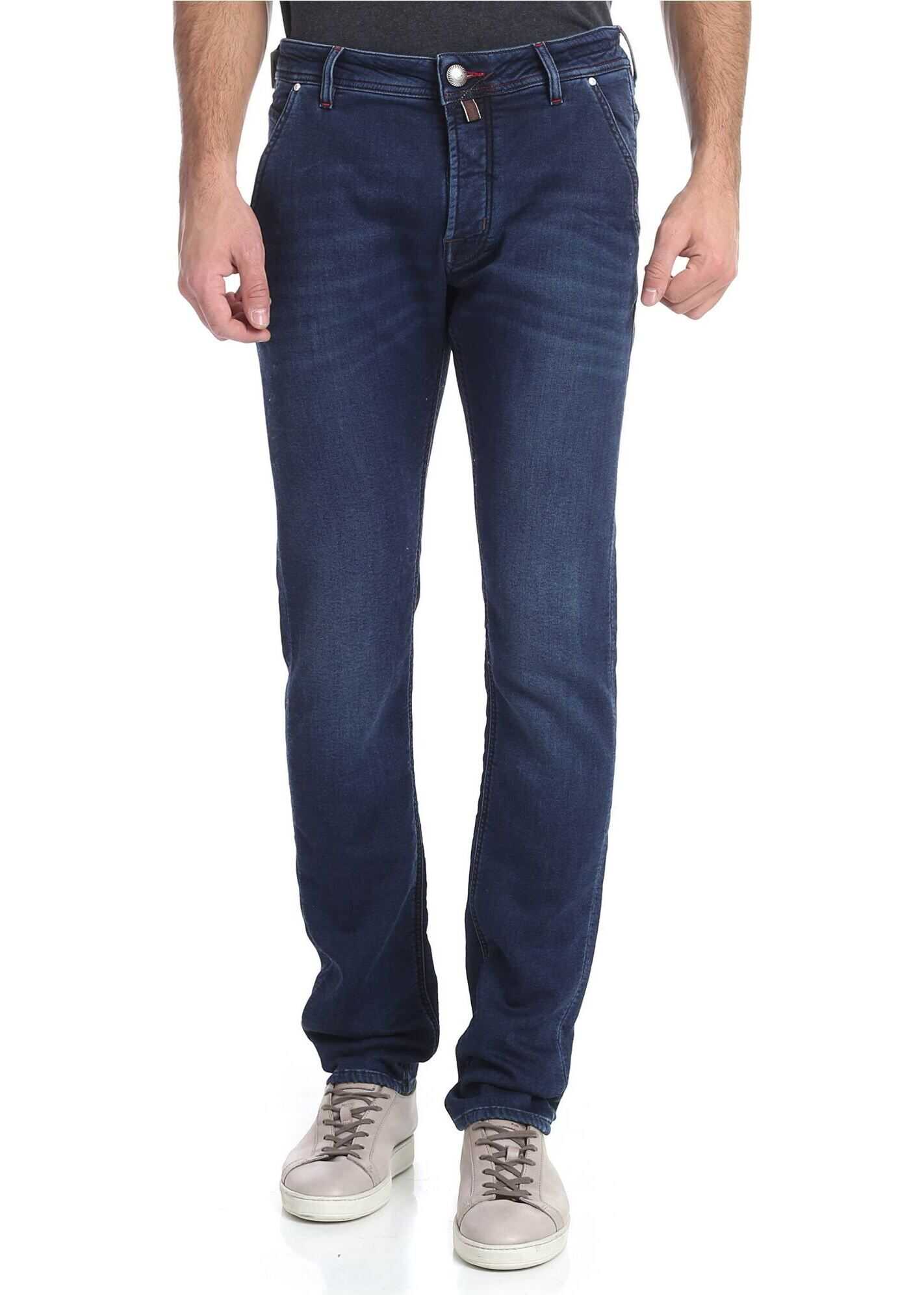 Blug Jacob Cohen Blue Jeans With Brown Logo Blue
