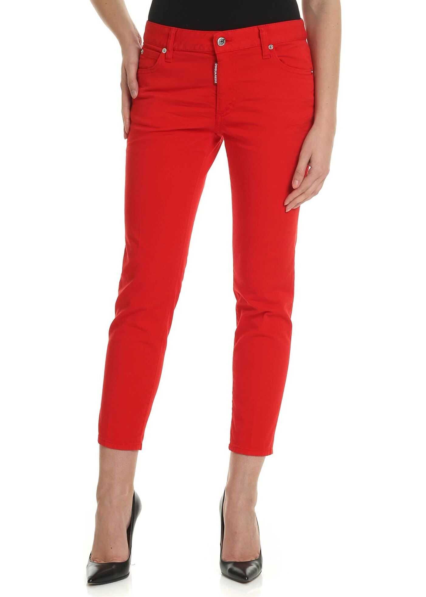 DSQUARED2 Red Jeans With Rear Black Metal Logo Red