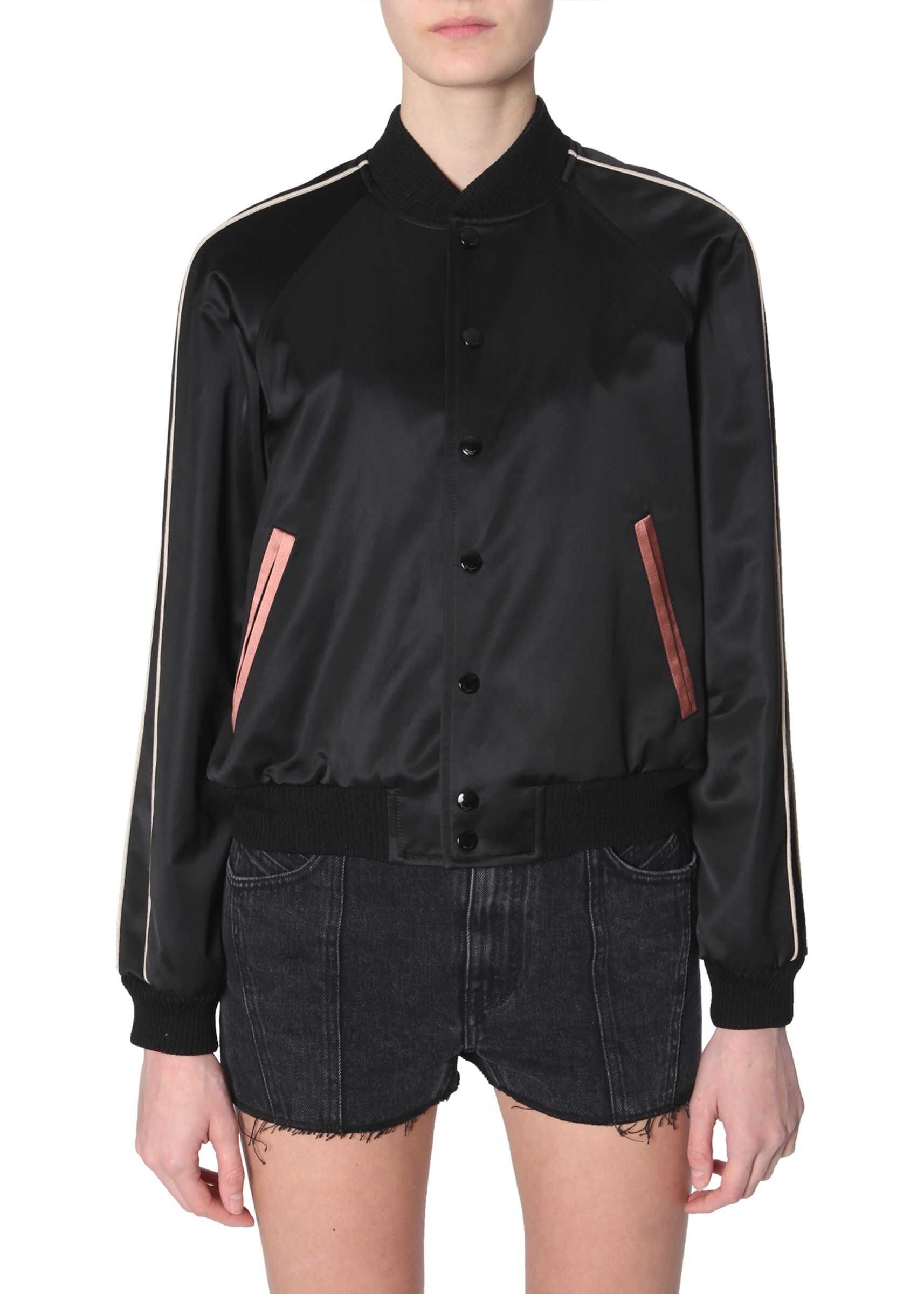 Saint Laurent Satin Varsity Jacket BLACK