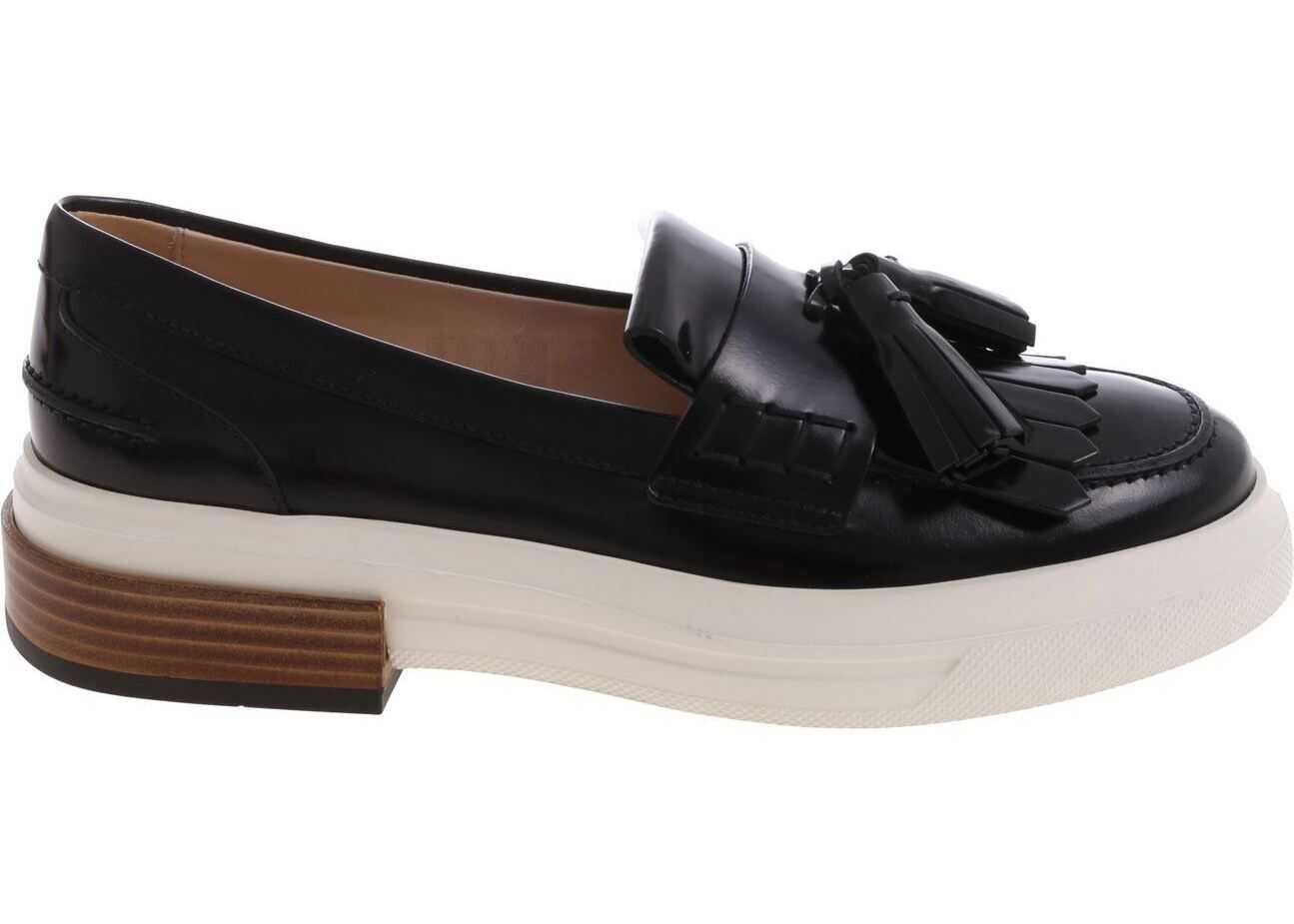 TOD'S Black Moccasins With Tassels And White Sole Black
