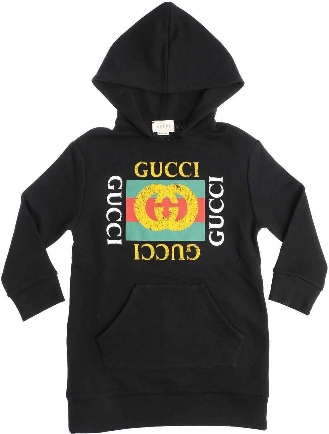 Gucci Black Branded Hooded Dress Black
