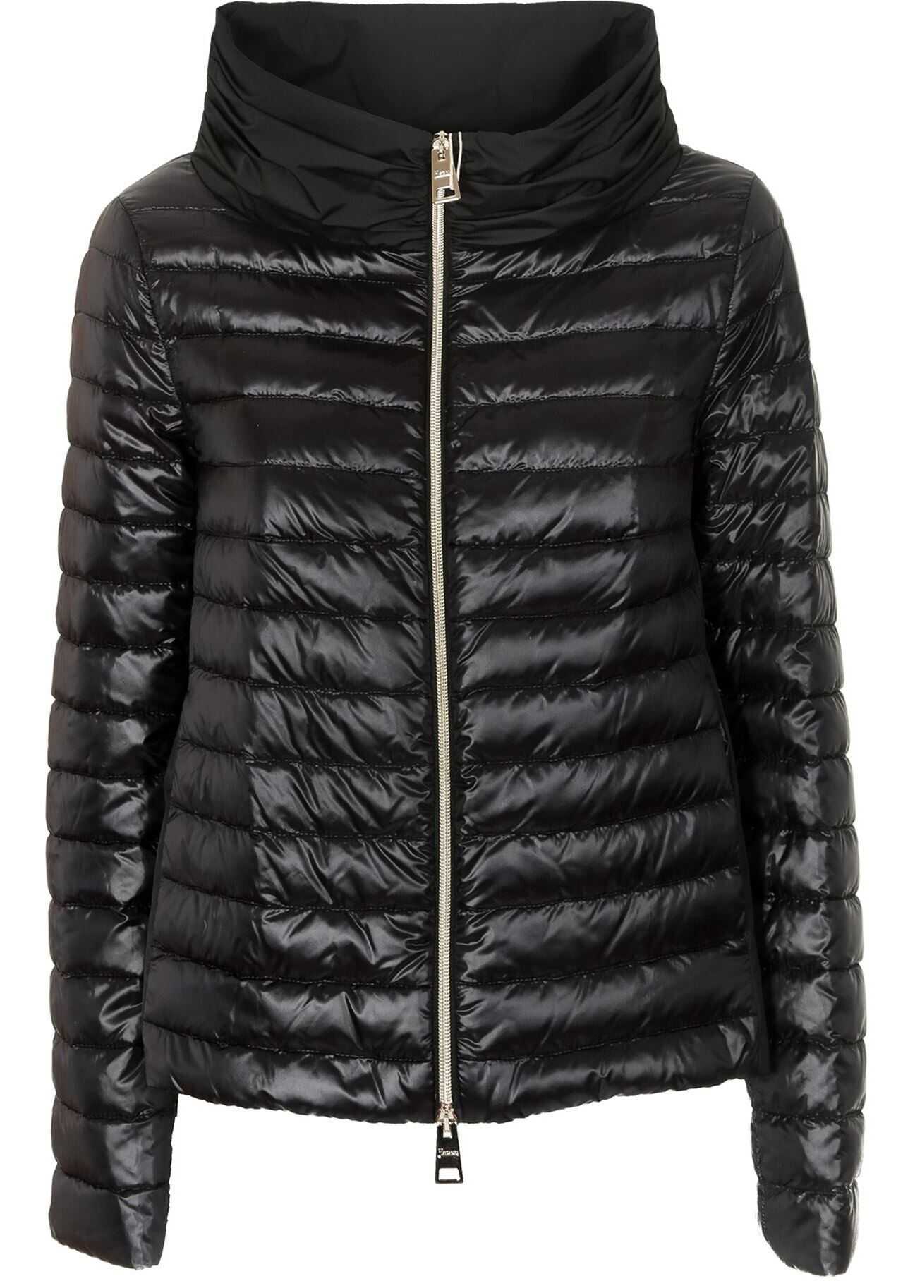 Herno Wide Collar Down Jacket In Black Black